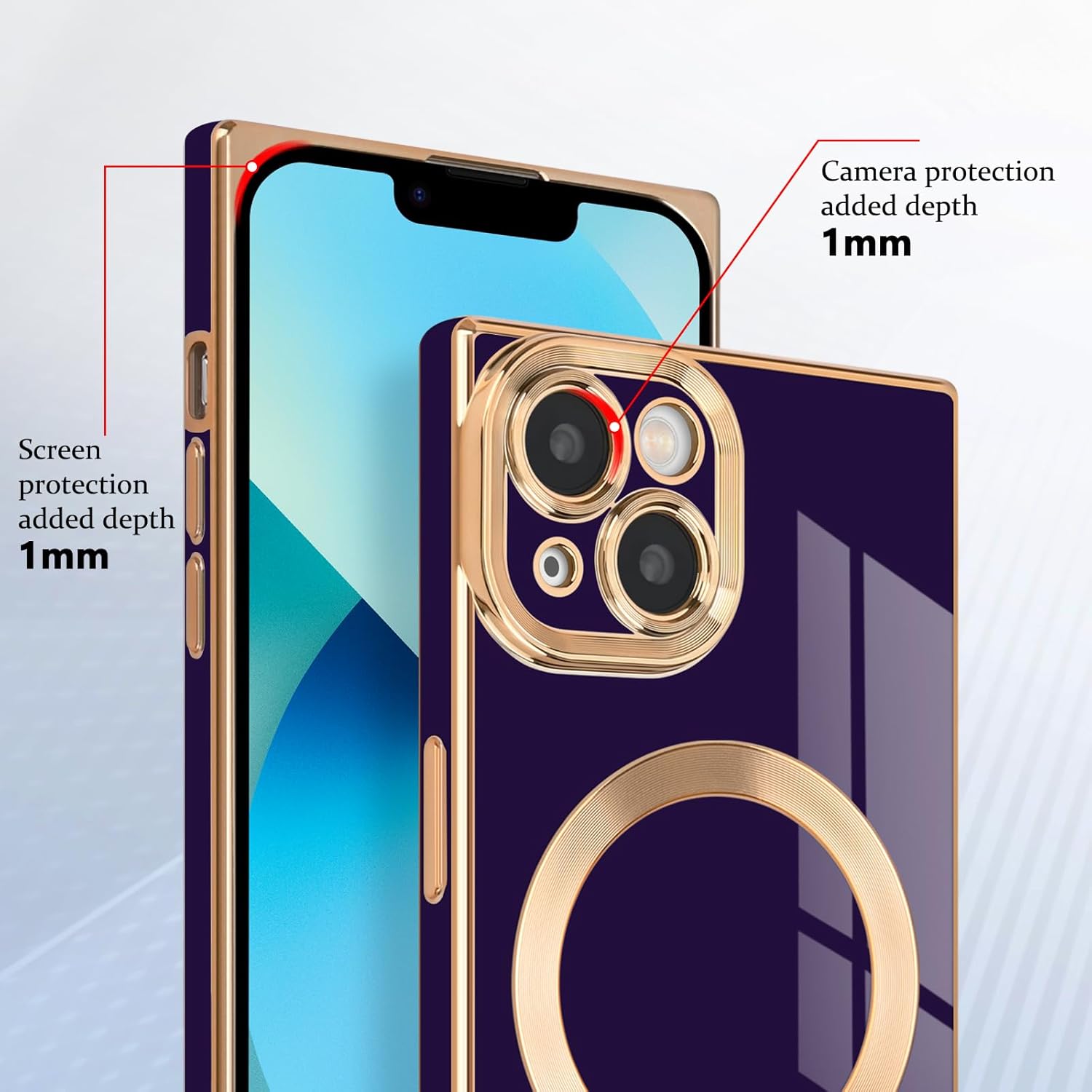 Funda magnética para iPhone 13, funda cuadrada con borde chapado de lujo con MagSafe para mujeres y hombres, TPU suave, antiarañazos, a prueba de