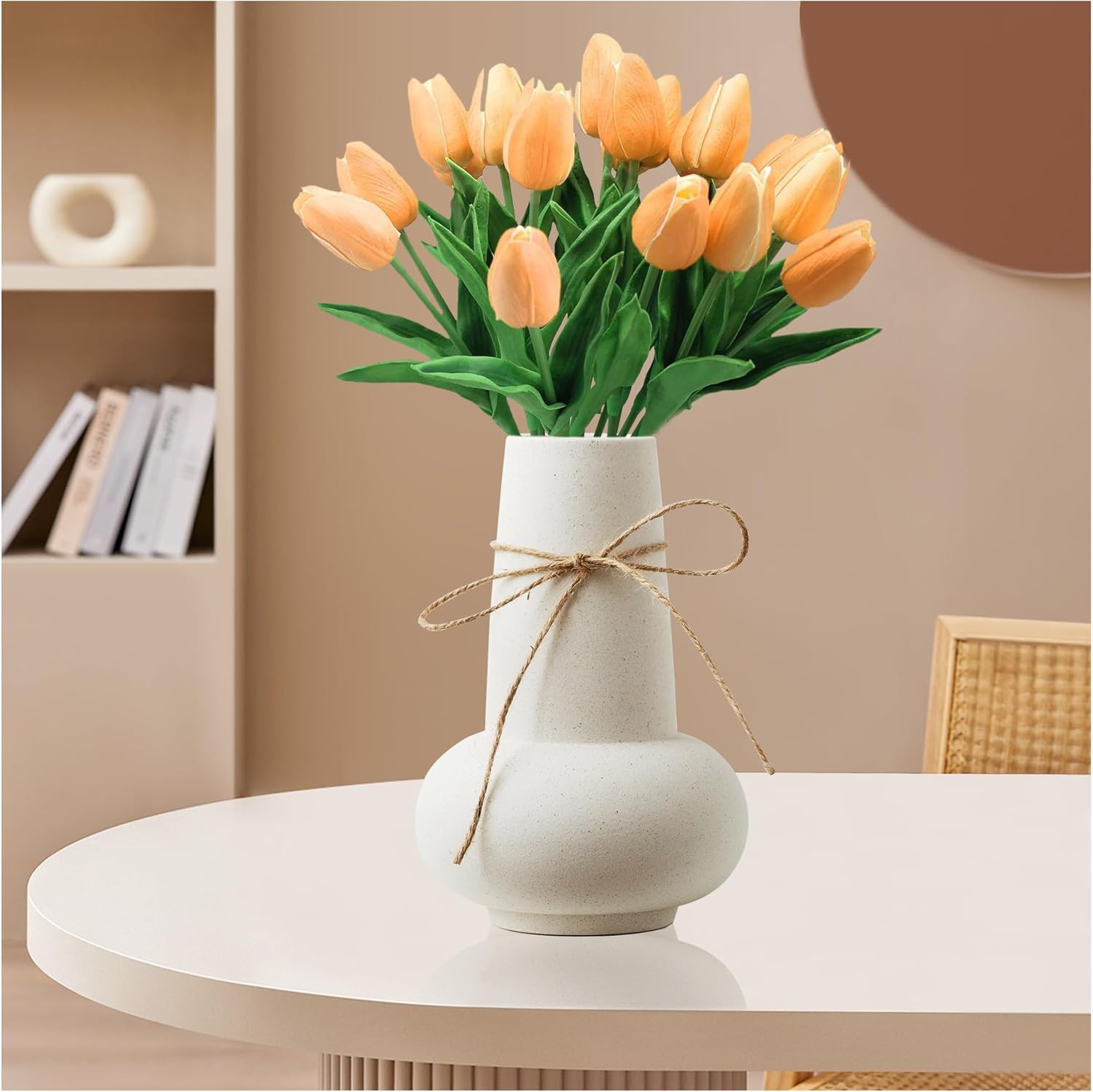 Mdaolv Jarrón de cerámica para plantas, jarrón de hierba de las pampas, jarrón blanco mate de 8 pulgadas de alto, florero bohemio para decoración