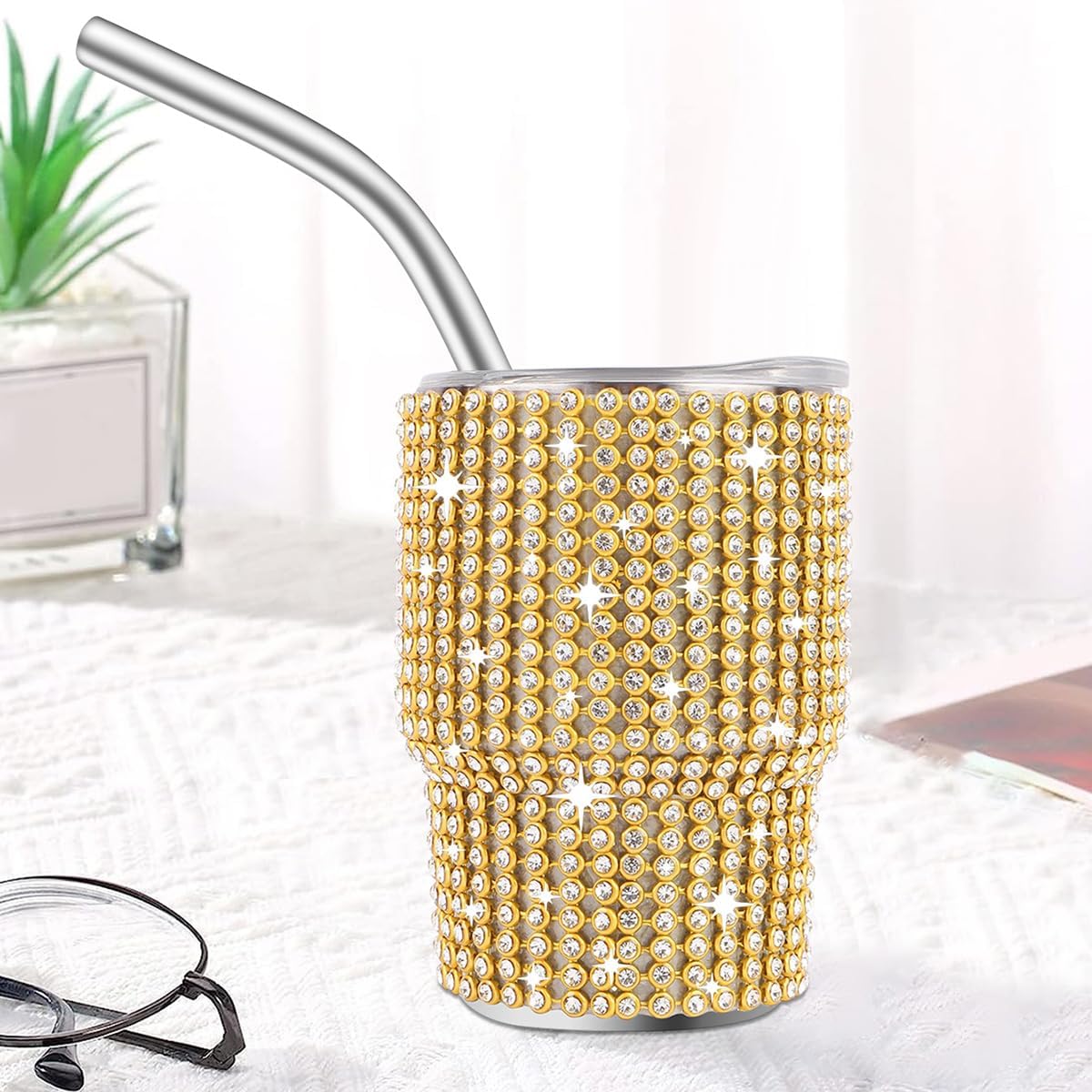 INSTOME Bling Mini vaso de chupito, vaso de chupito de 3 onzas, vaso de chupito de diamante con pajilla, vaso de chupito pequeño con purpurina para