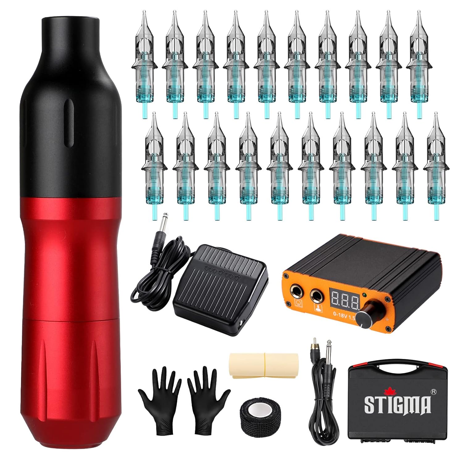 STIGMA Kit de tatuaje pistola de tatuaje completo Rotary máquina de tatuaje pluma con 20 cartuchos agujas pantalla digital fuente de alimentación