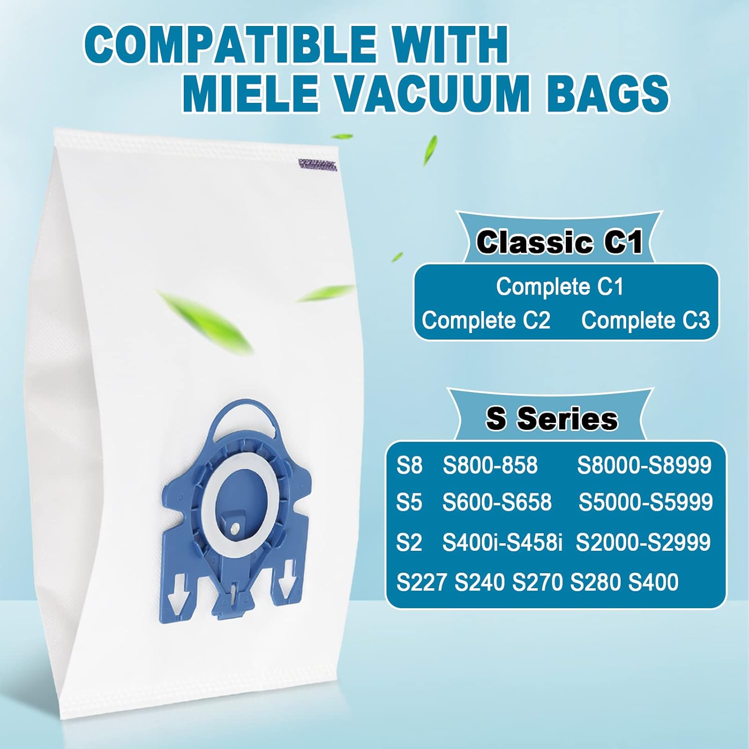 GN – Bolsas para aspiradora compatibles con Miele Classic C1, bolsa antipolvo de limpieza de aire de eficiencia 3D compatible con S400i-S456i S227