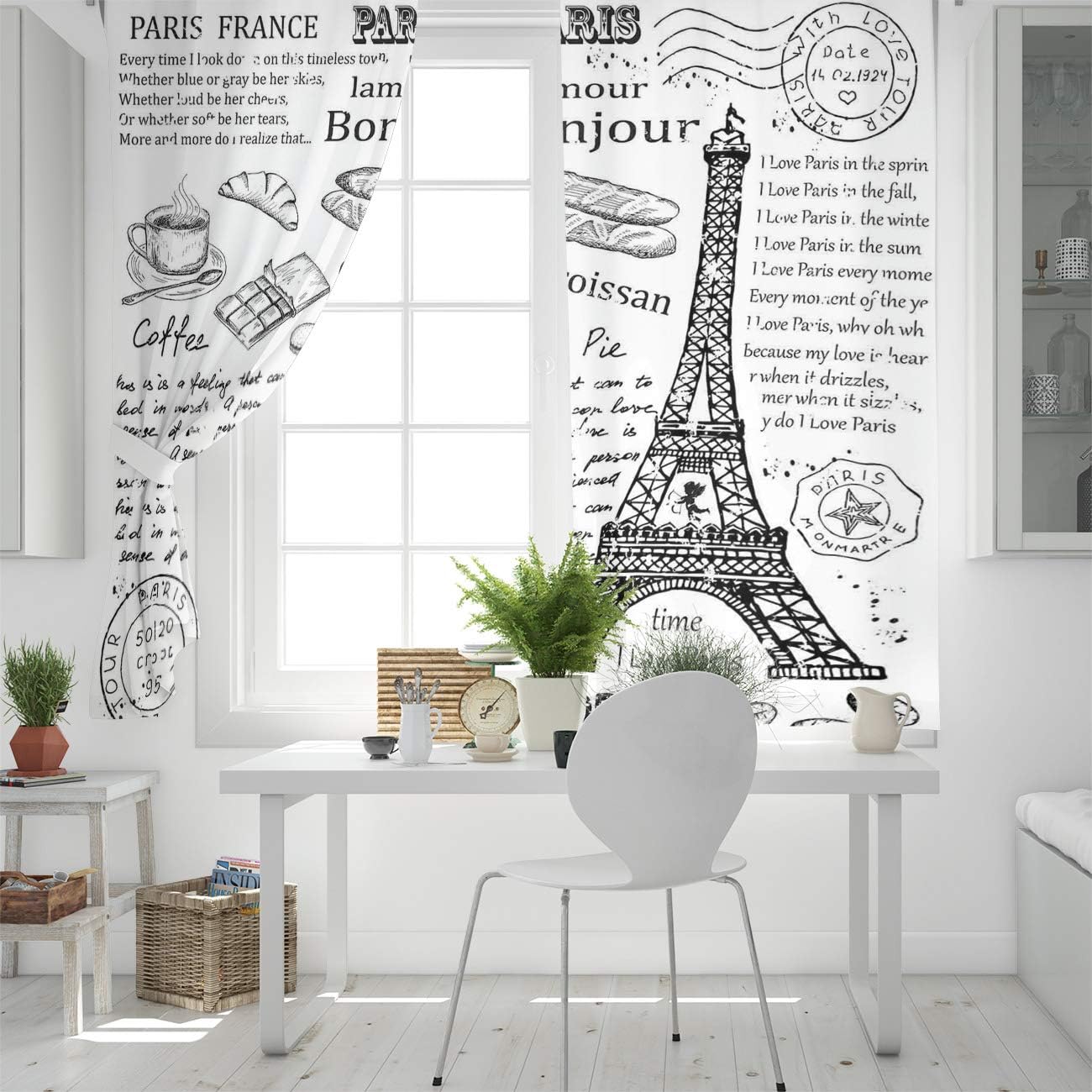 Blackout Curtains Thermal Insulated Black White Paris Tower Solid Pattern Metal Grommet Elegant Room Drapes Window Curtain for Bedroom Living Room