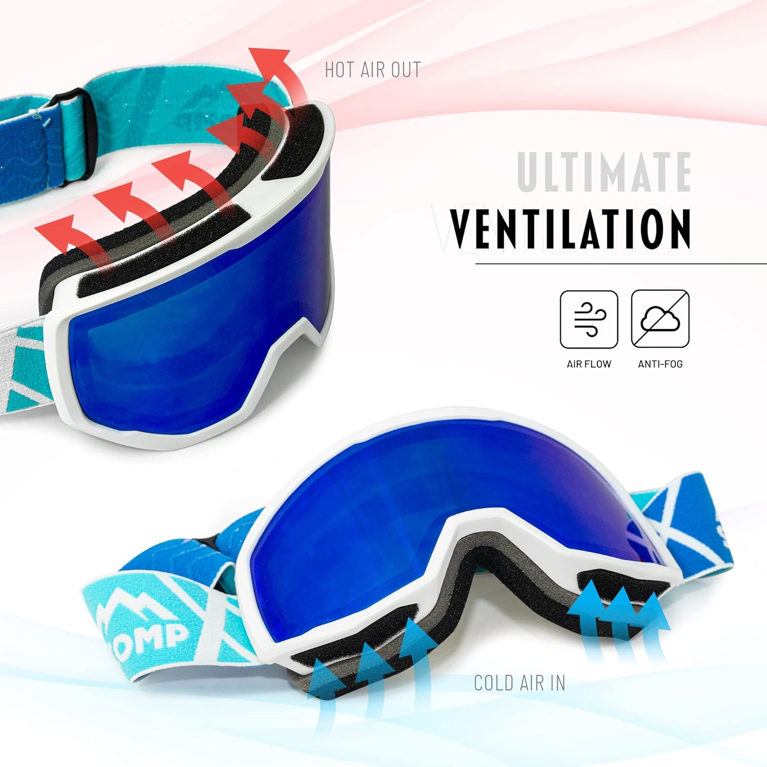 STOMP Gafas de esquí y snowboard 100% protección UV400, lentes reemplazablescorreas para hombres, mujeres y jóvenes