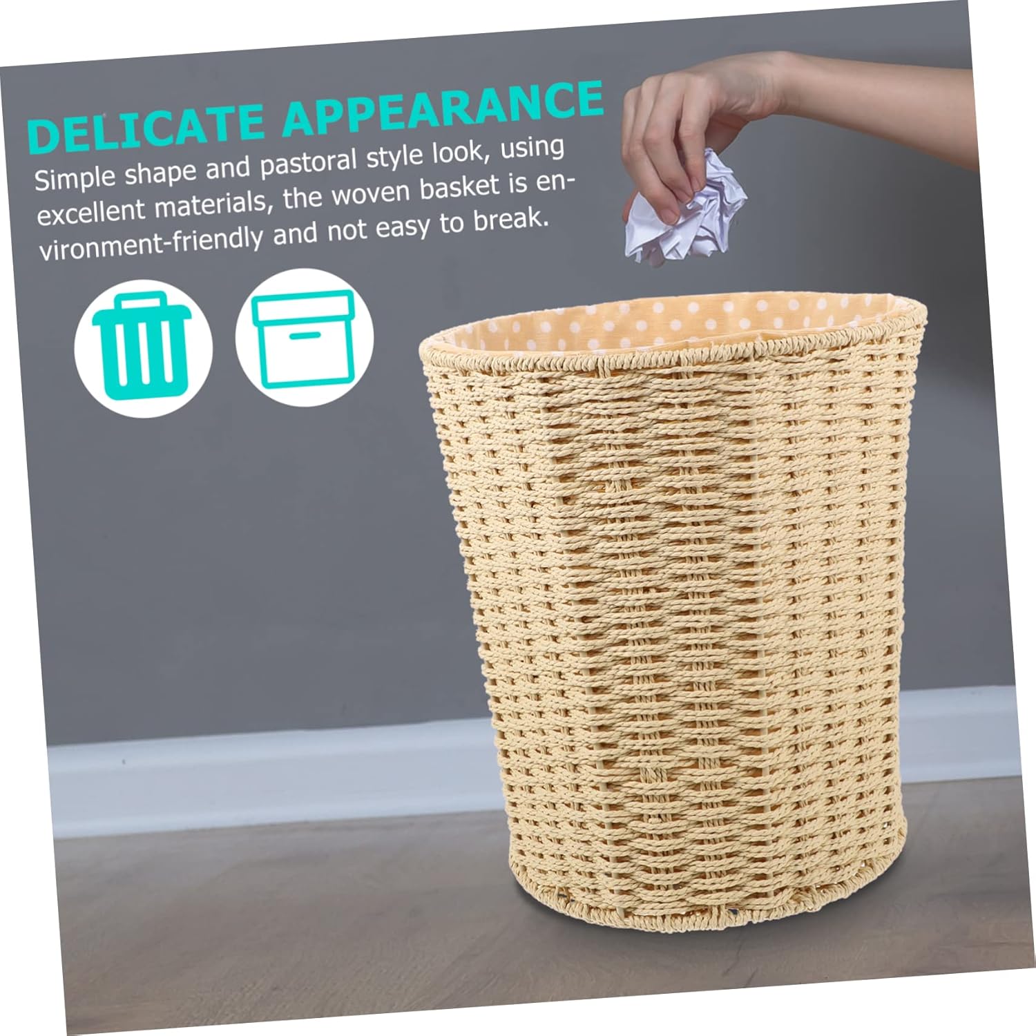 STOBAZA Cesta de basura de paja para tejer papeleras pequeñas cestas decorativas de cocina residuos de frutas cesta de almacenamiento de frutas de