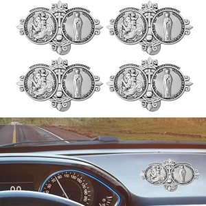QODOLSI 4 clips para visera de automóvil con San Cristóbal, decoración metálica para visera de vehículo de Nuestra Señora de la Autopista, QODOLSI 4 clips para visera de automóvil con San Cristóbal, decoración metálica para visera de vehículo de Nuestra Señora de la Autopista,