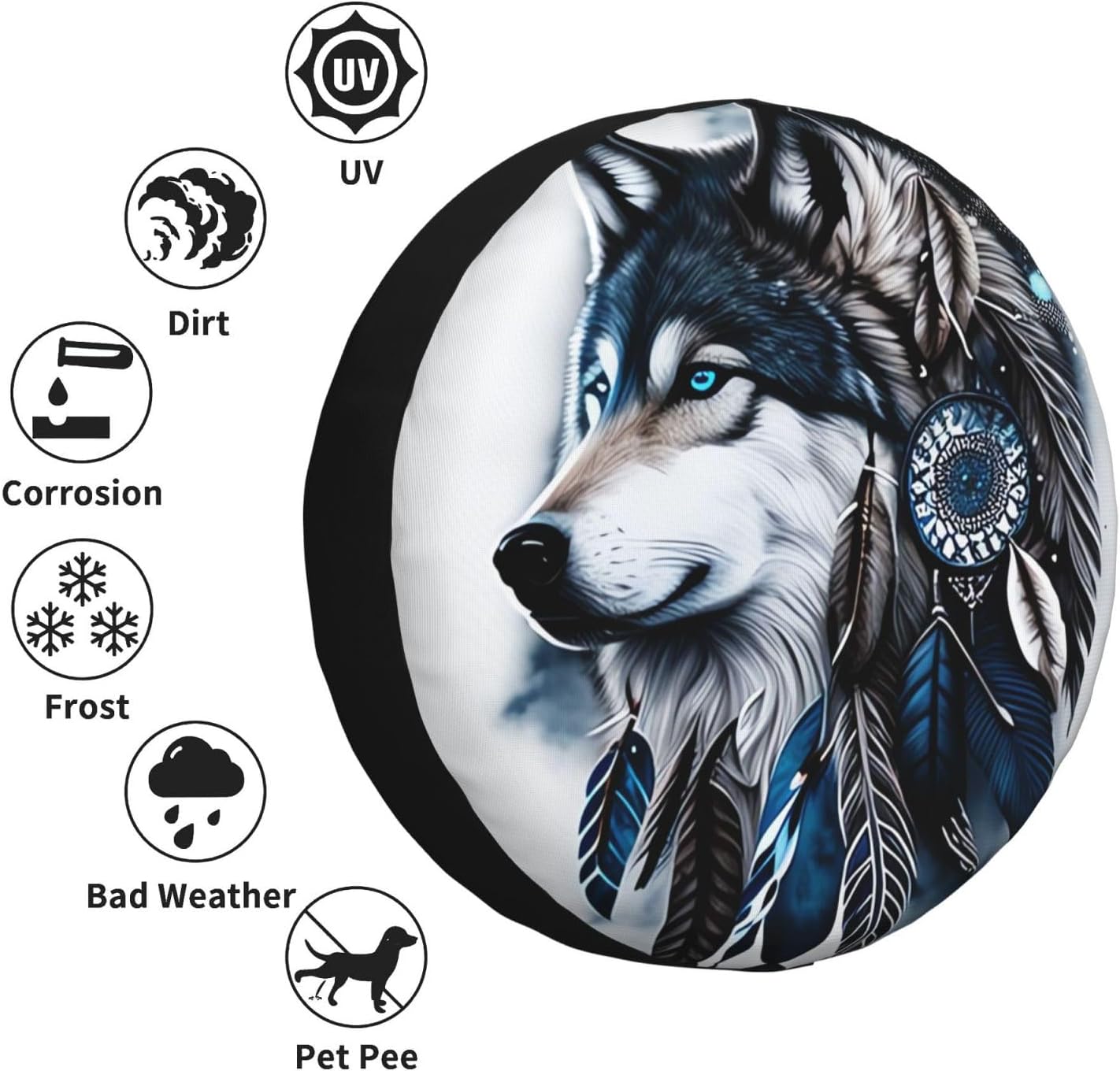 Fundas para neumáticos de repuesto de lobo nativo americano para remolque, cámper, RV, SUV, camión, viajes, fundas de neumáticos de fantasía