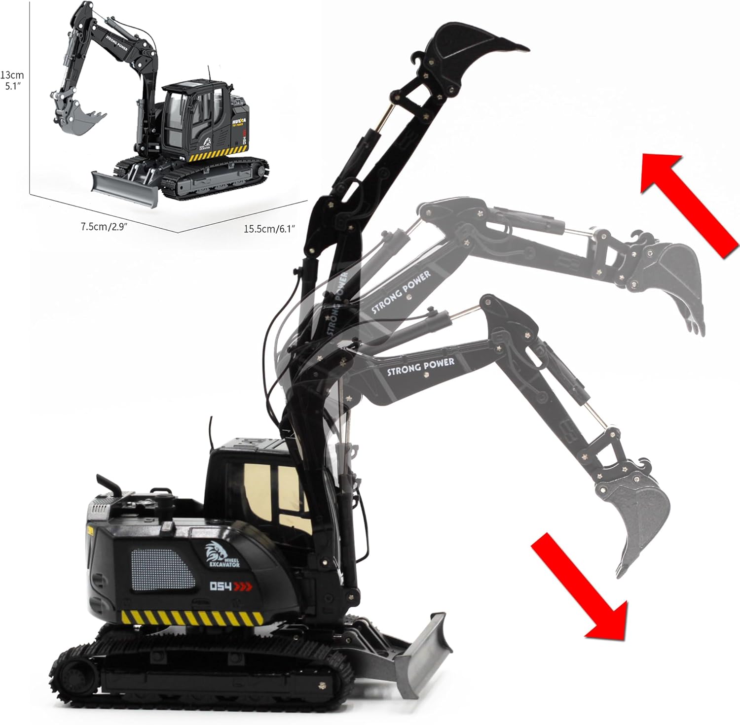 Gemini & Genius – Excavadora negra con orugas, juguete de construcción de excavadora a presión a escala 150, modelo de vehículo con giros de cabina