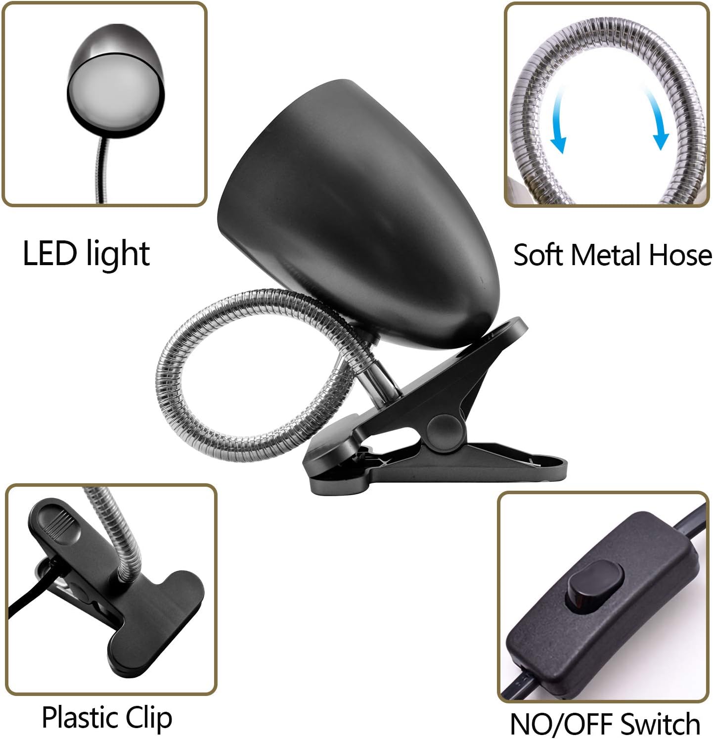 ENERGETIC SMARTER LIGHTING Luz de clip para cama, luz de lectura con clip no regulable para cama, 4000 K blanco frío, lámpara de escritorio de 3.5 W