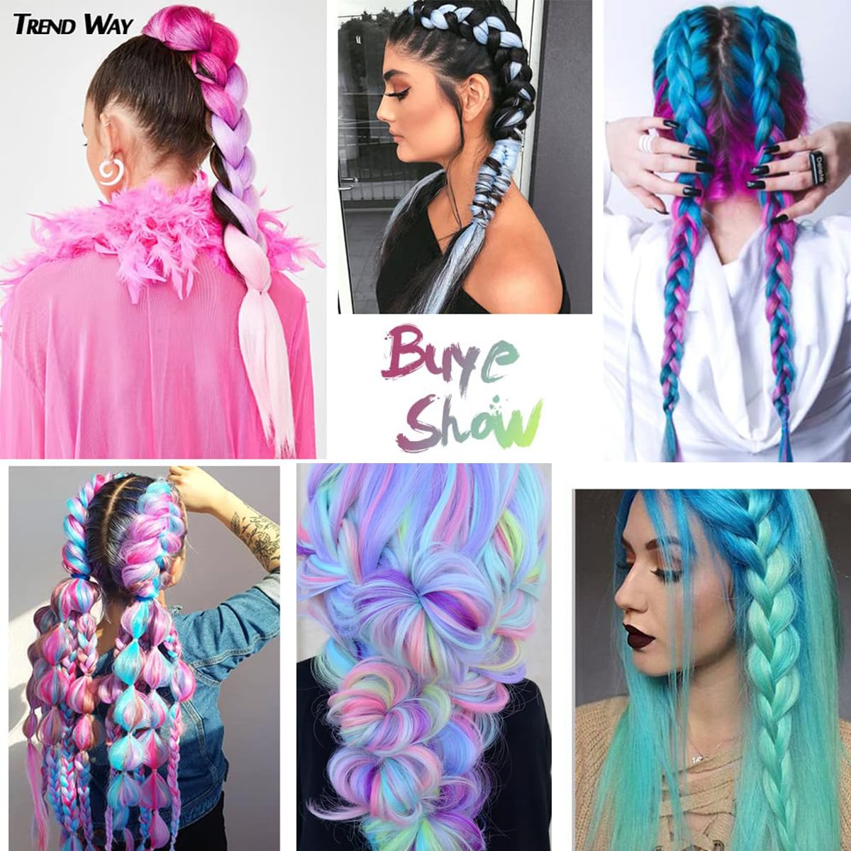 Cabello trenzado de mezcla de fibras sintéticas sedosas, tamaño jumbo, colores de arcoíris azul, morado claro y rosa, extensiones de cabello