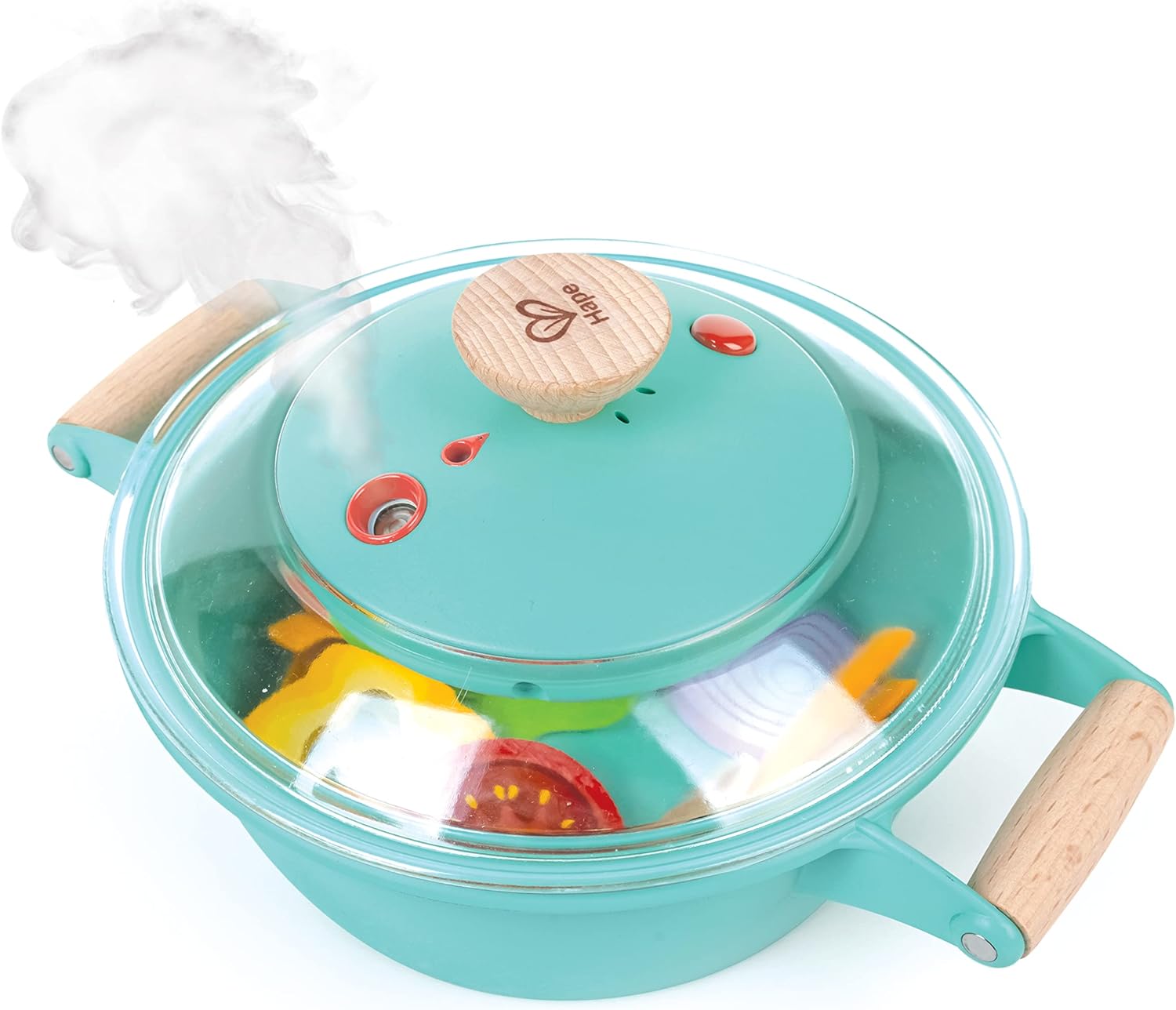 Hape Little Chef Cooking & Steam Playset  Cocina de juguete con comida de juego y accesorios, para niños a partir de 3 años
