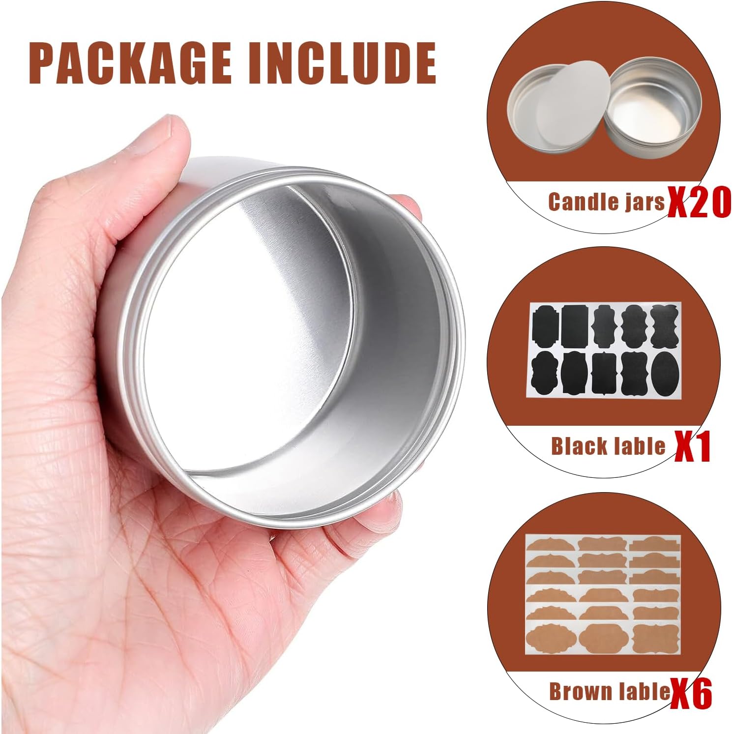 Lata de aluminio de 3 onzas, paquete de 20 latas de metal para salvamento, latas de vela de 3 onzas con tapas, recipientes recargables con tapa de