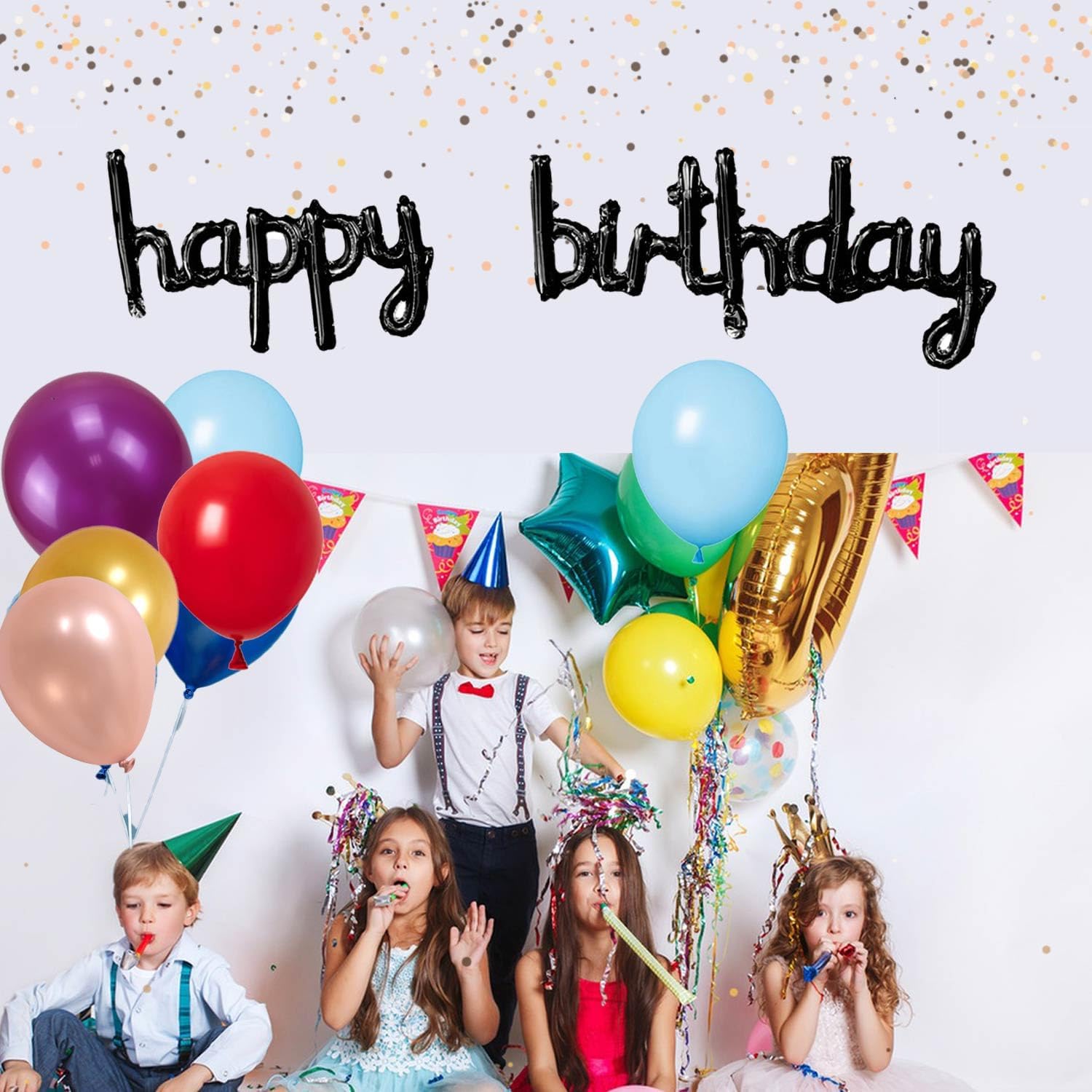 Cartel de globo negro de feliz cumpleaños, cartel de aluminio de 16 pulgadas con letras de cumpleaños para niñas, niños, adultos, suministros de