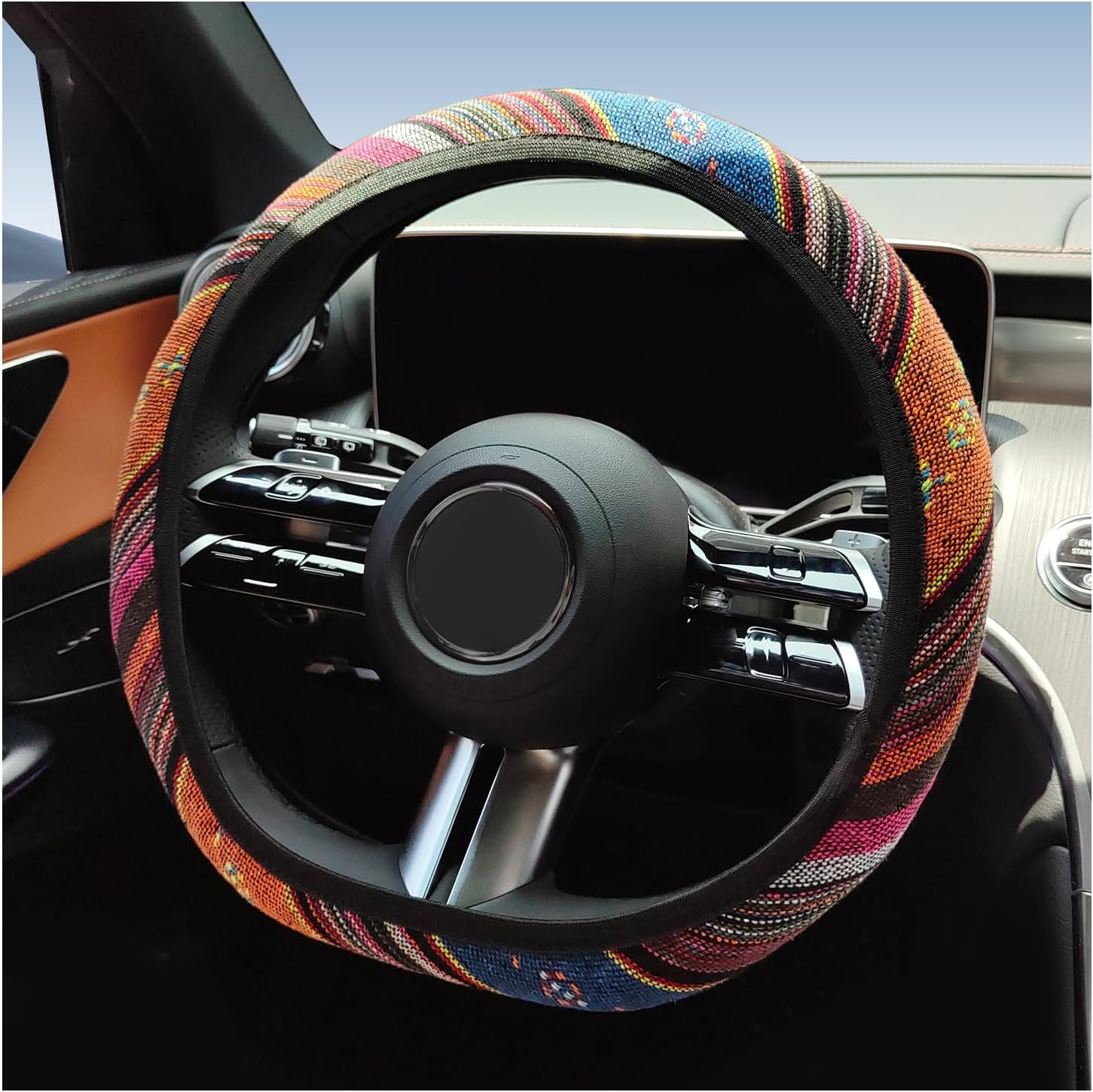 Funda para volante de automóvil de 15 pulgadas, funda elástica bohemia para volante de automóvil para mujeres y hombres, accesorios universales para