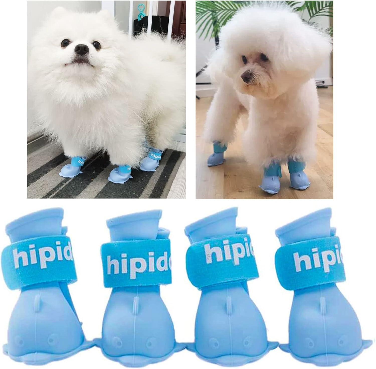 4 botas impermeables para perro, zapatos para perro para nieve y lluvia, peluche de Pomerania, bichón y cachorro (azul, S)