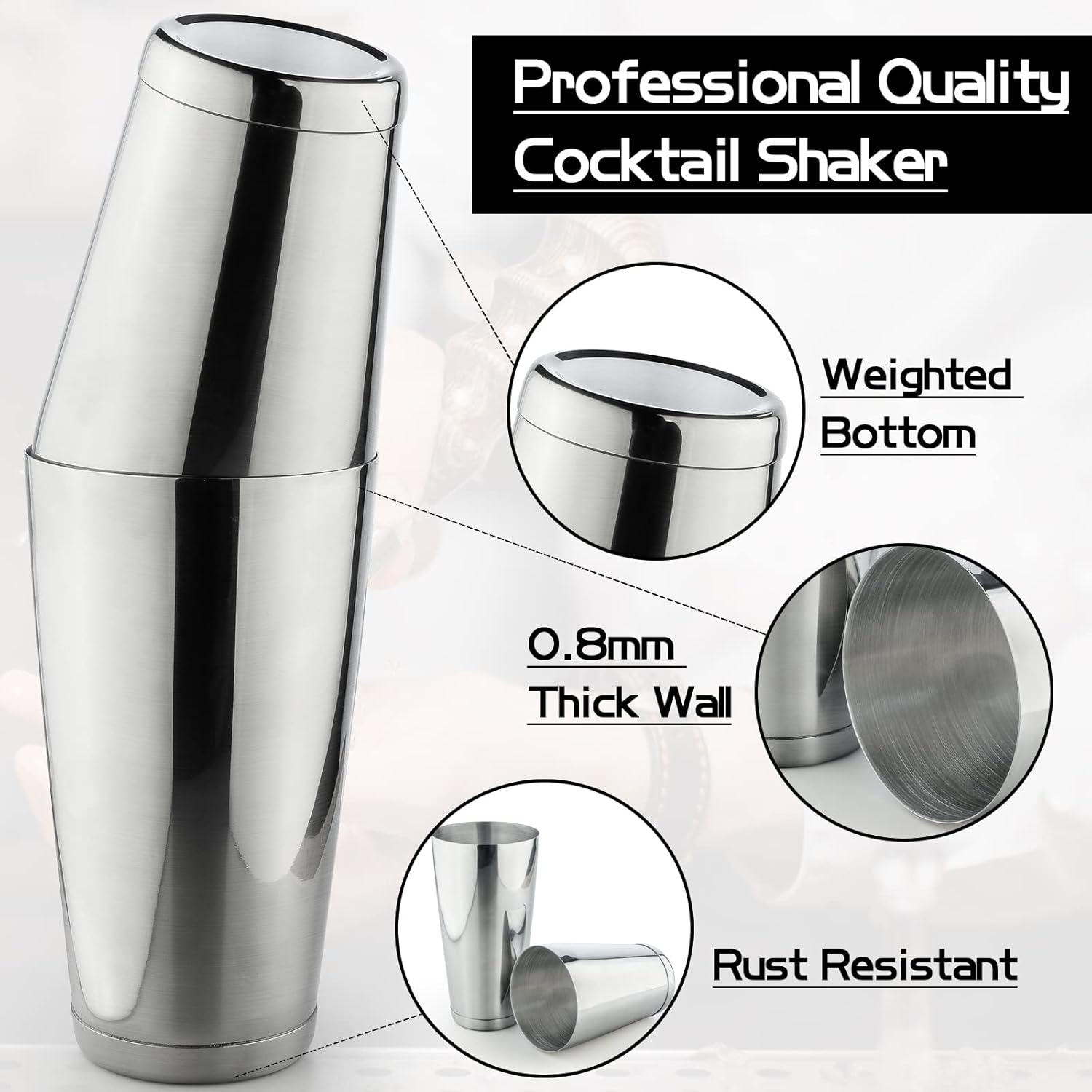 Coctelera de acero inoxidable  2 piezas de 18 oz y 28 oz Boston Cocktail Shaker Bar Shaker Bar Shaker Set Martini Shaker Shaker Barman Shakers para