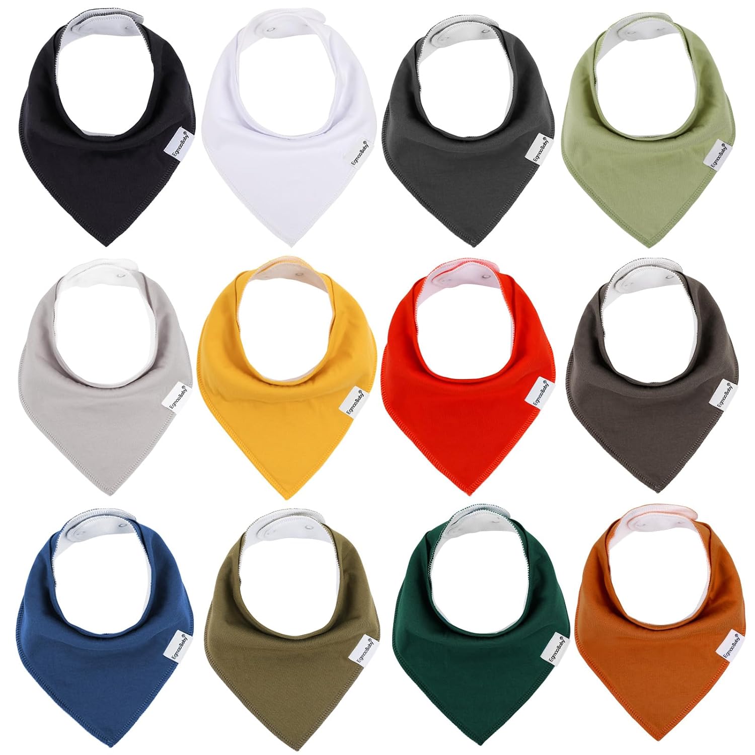 Paquete de 12 baberos tipo bandana de algodón orgánico para babeo y dentición para niños y niñas