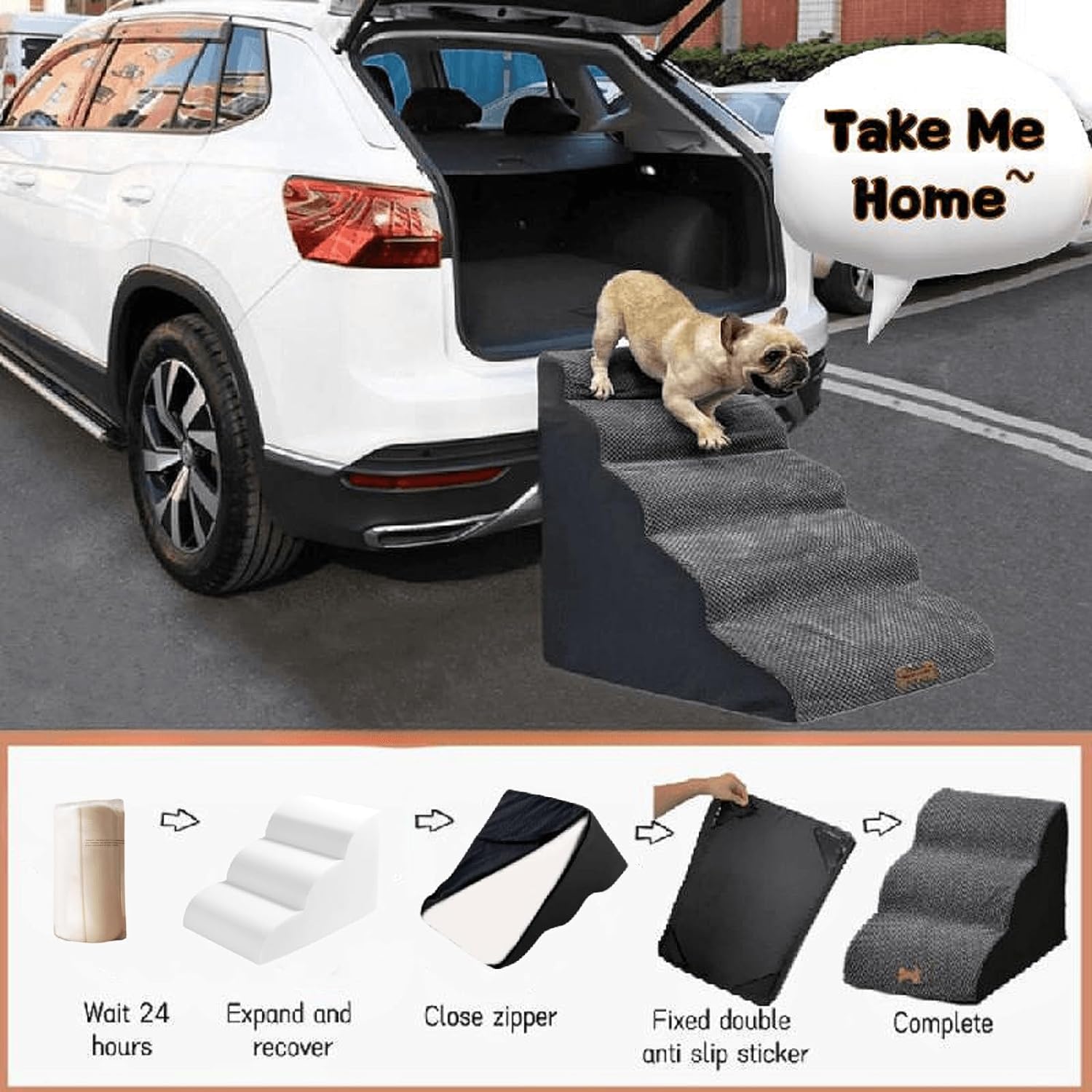 Escaleras para perros a camas altas, escaleras para perros de 5 escalones para sofá cama de 30 pulgadas, escaleras para mascotas para perros y gatos