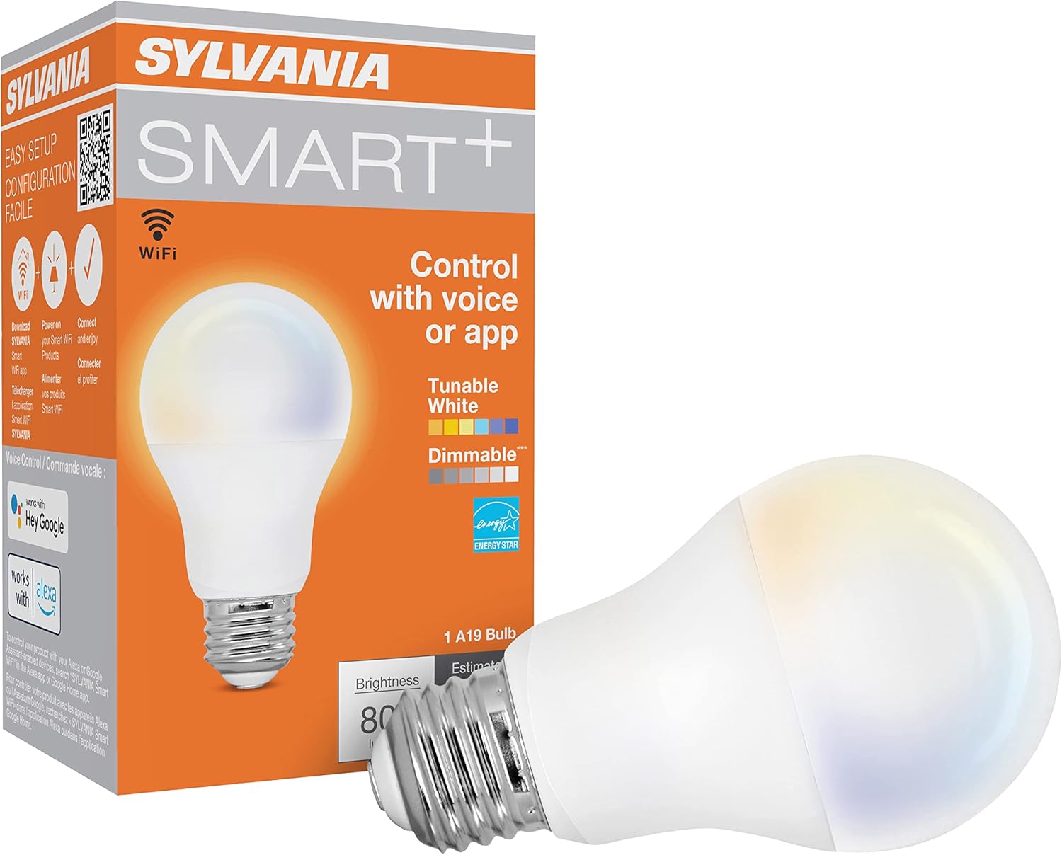 Sylvania – Bombilla LED inteligente A19 WiFi, 9 W eficiente, blanco sintonizable, 2700K – 6500K, para AlexaGoogle AssistantSiri Shortcuts, Energy