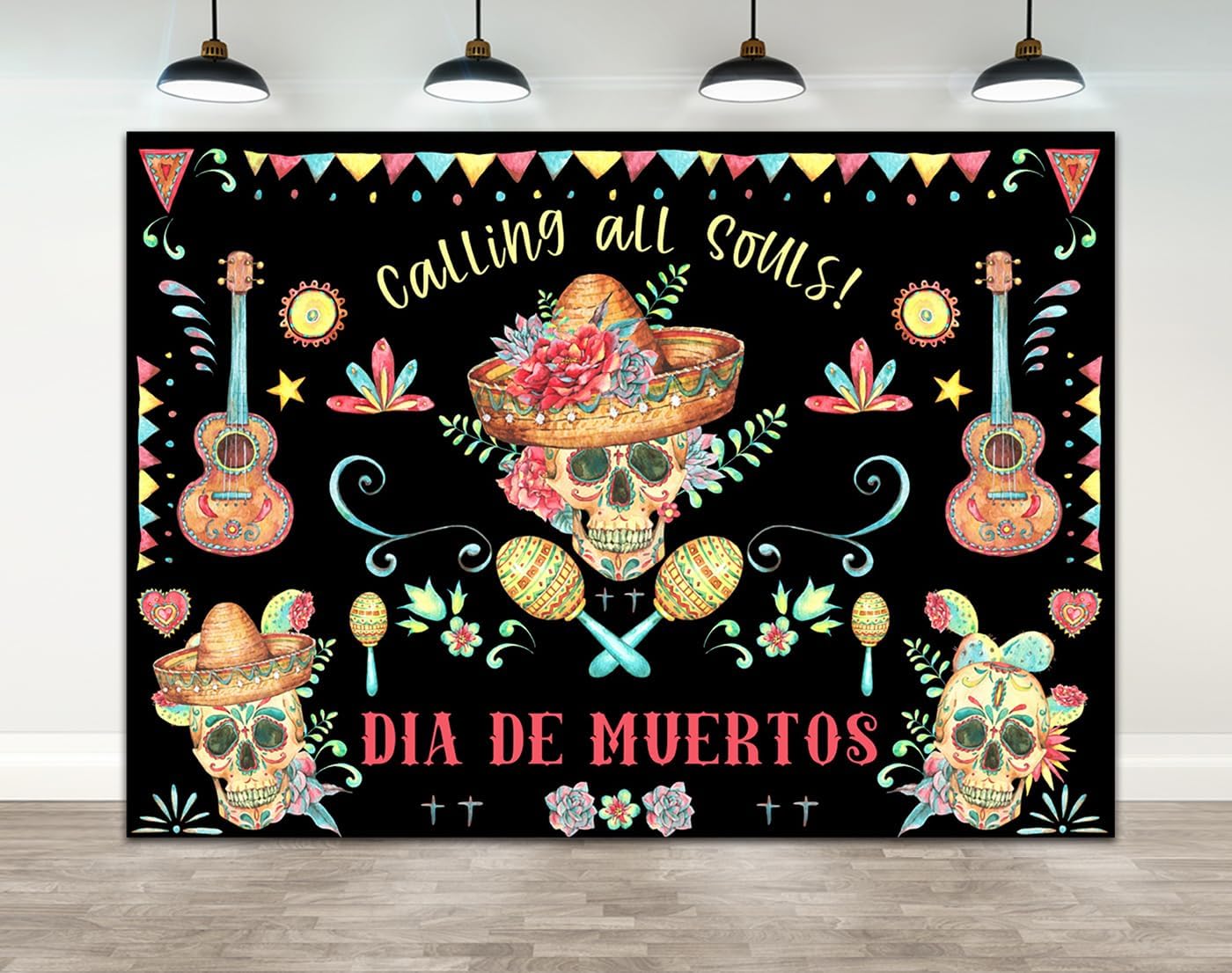 Ticuenicoa Telón de fondo de fiesta mexicana de 7 x 5 pies, Día de Muertos llamando a todas las almas, accesorios de fiesta de carnaval, bandera
