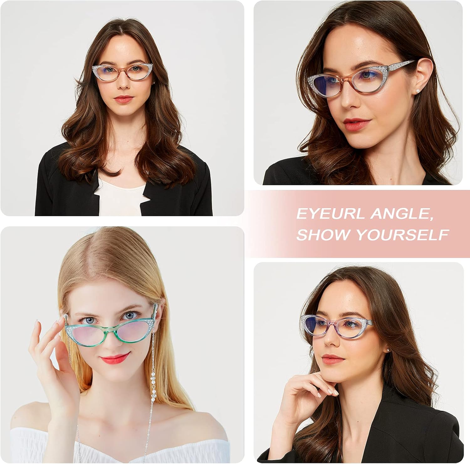 EYEURL Gafas de lectura de ojo de gato para mujer, bloqueo de luz azul, paquete de 3 lentes para lectura de computadora 2.0, bisagra de resorte anti