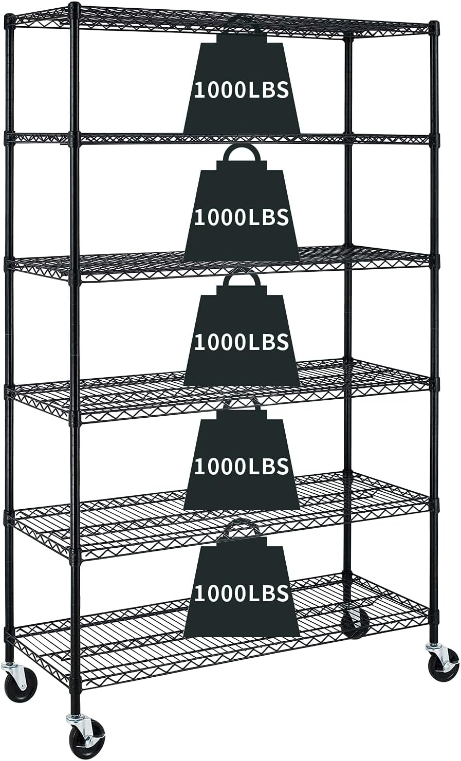 Estantería de garaje, estantes de metal de 78 x 48 x 18 pulgadas, estantería de alambre de 6 niveles, ajustable, resistente, de acero, con ruedas