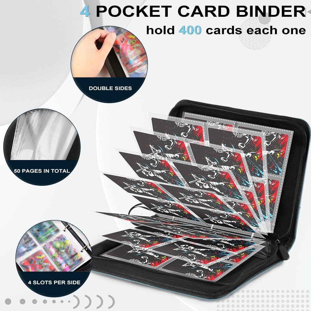 CECOKESO Carpeta para tarjetas de béisbol, 4 bolsillos, accesorios para tarjetas comerciales, carpeta de tarjetas deportivas de 400 bolsillos para