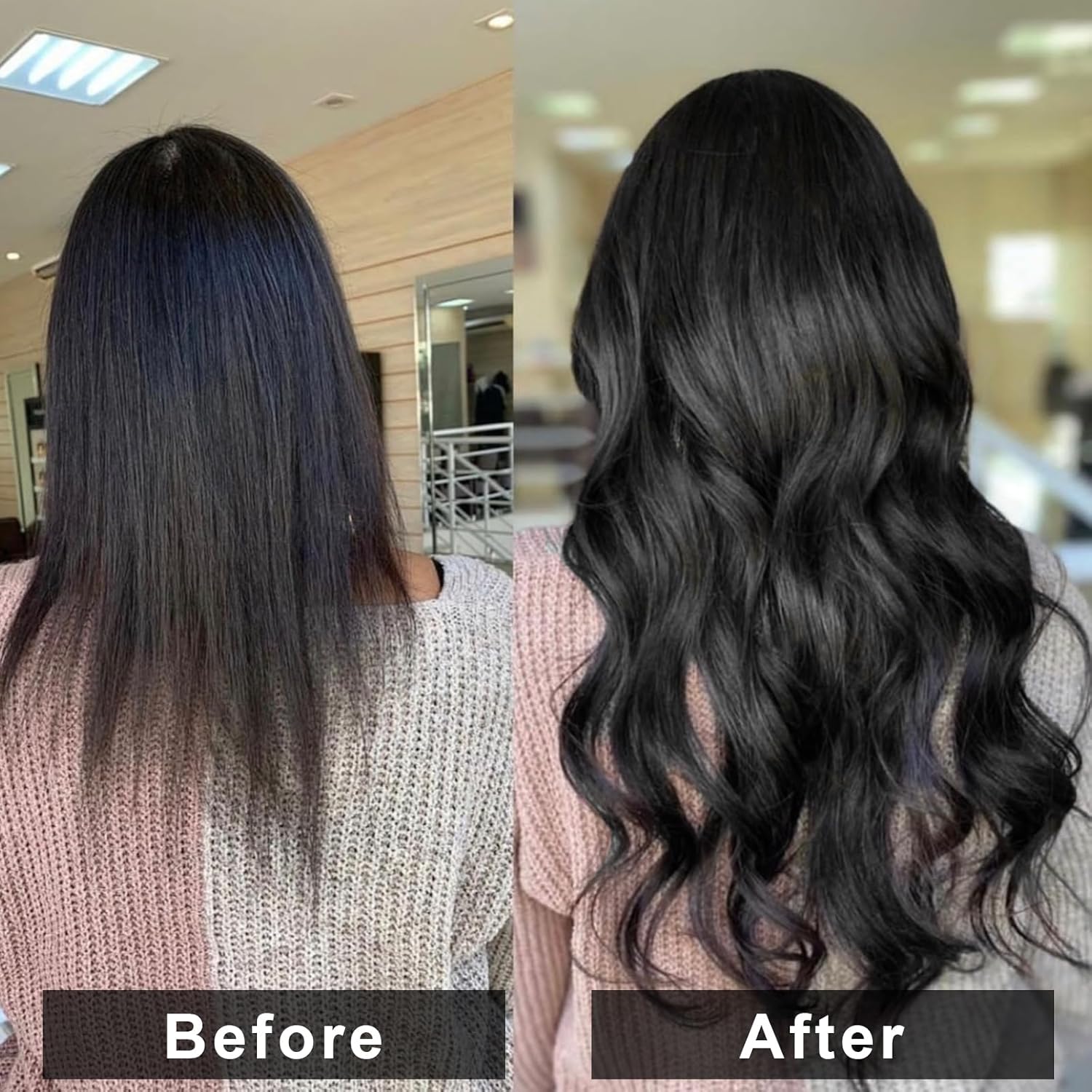 joiqhcs Extensiones de cabello humano con clip, color negro azabache, 8 piezas, 100% Remy, extensiones de cabello humano real, lacio, color negro