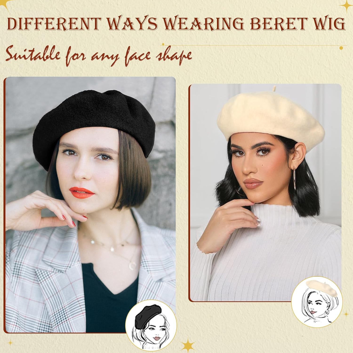 Gorro de boina con extensiones de cabello, sombrero clásico de lana francesa adjunta, 12 pulgadas, lacio, corto, Bob sintético, para mujer, rubio