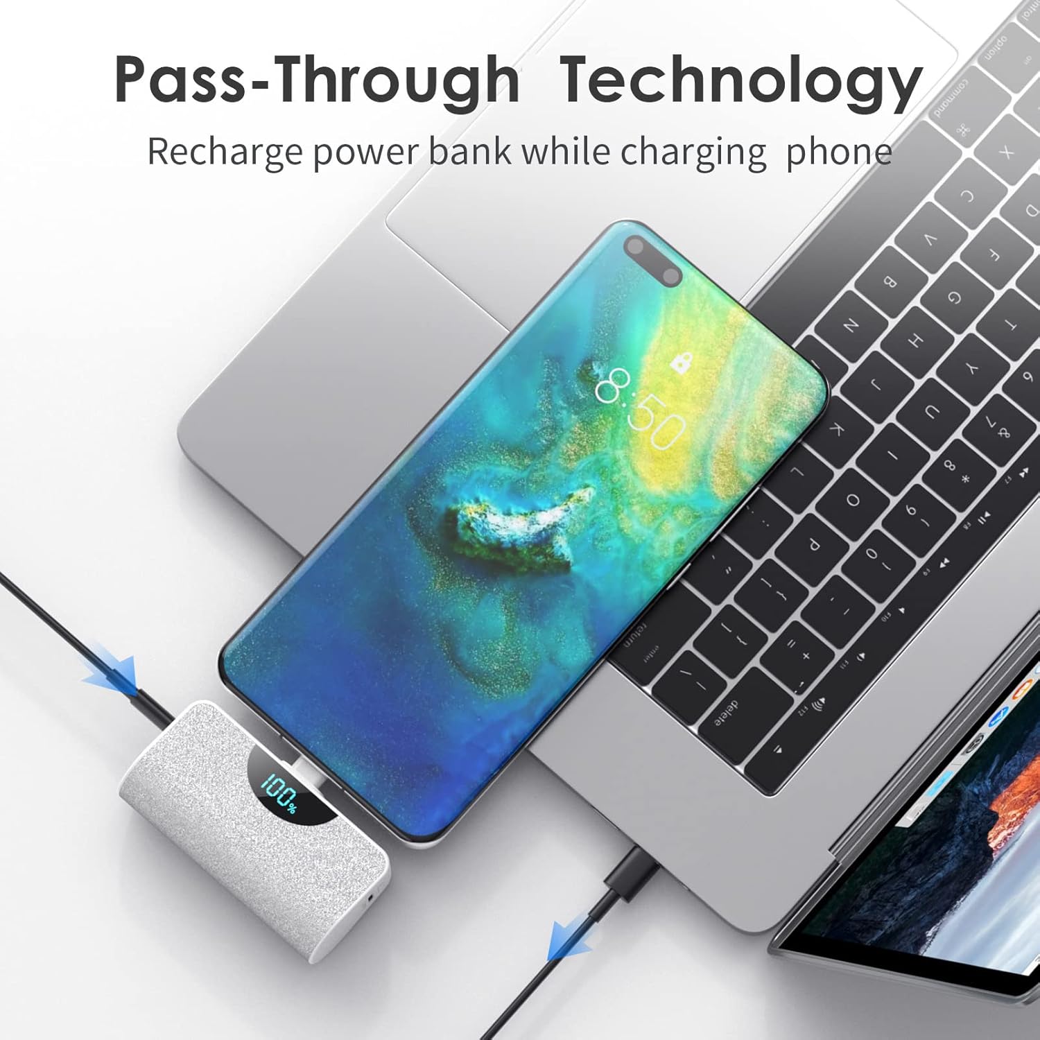 Paquete de 2 Mini cargador portátil USB-C Power Bank 5200mAh, pantalla LCD de 15 W PD de carga rápida, cargador de respaldo compatible con iPhone