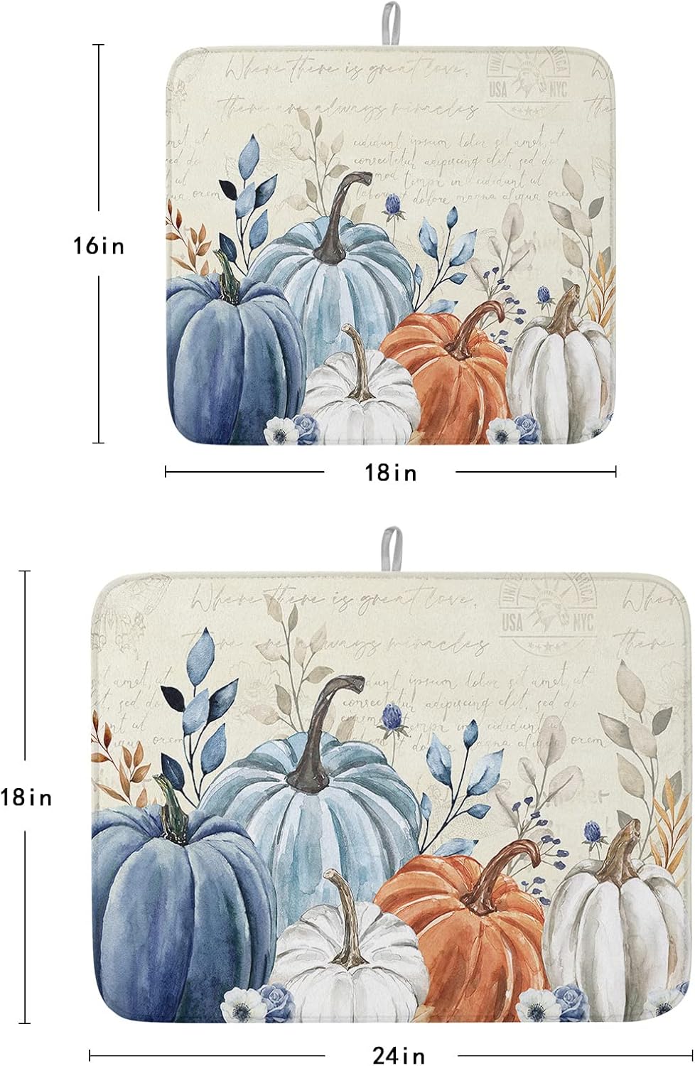 Tapete de secado de platos de otoño para encimera de cocina, tapete de cocina de secado de calabaza de Acción de Gracias para fregadero, nevera,