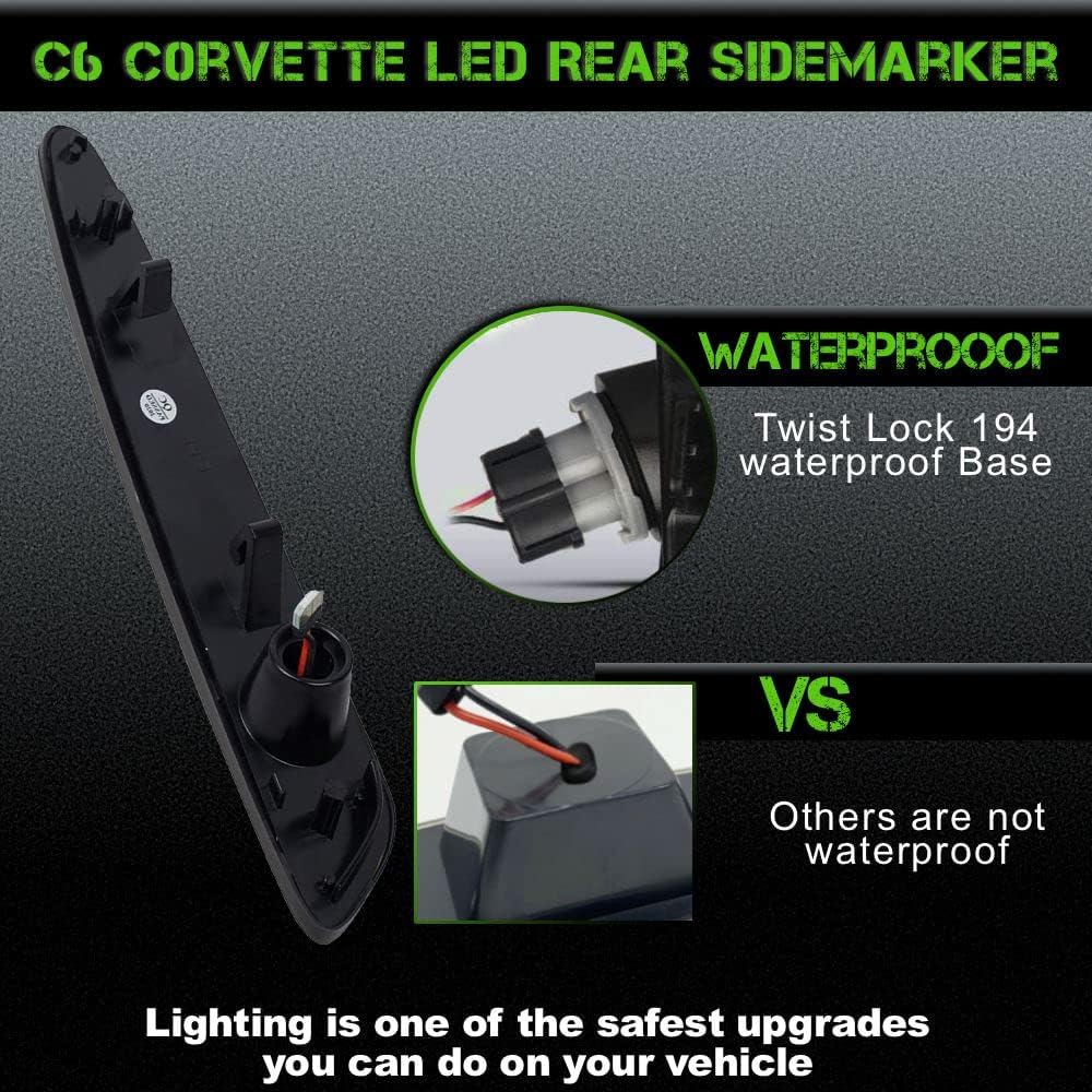 SLK – Luces LED de posición laterales para Chevrolet C6 Corvette 2005-2013 ámbar LED frontal y rojo trasero C6 luces de marcador reemplazan las