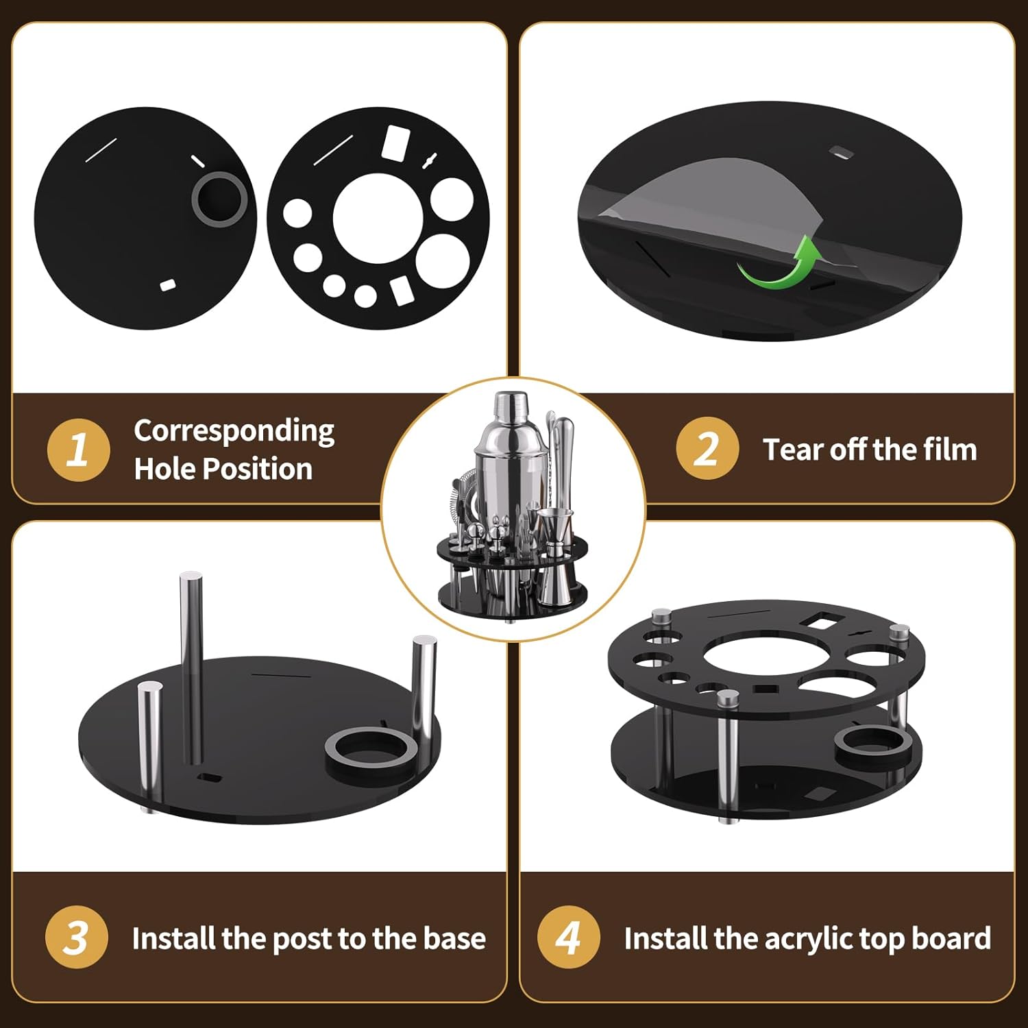 SamuelWorld Juego de coctelera con soporte 14 piezas de acero inoxidable, accesorios perfectos para barman para el hogar y el barman profesional,