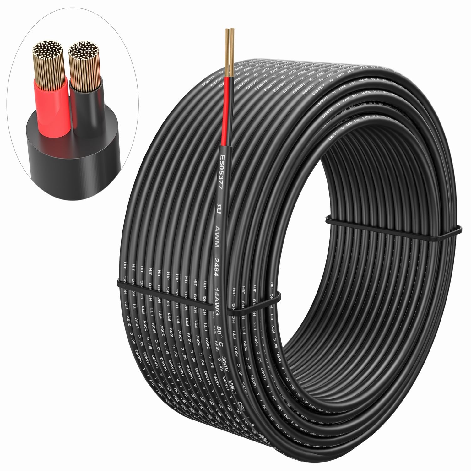 Cable eléctrico de 2 conductores de 14 awg, cable de PVC trenzado de 100 pies, cable de cobre sin oxígeno para cable LED flexible de bajo voltaje,