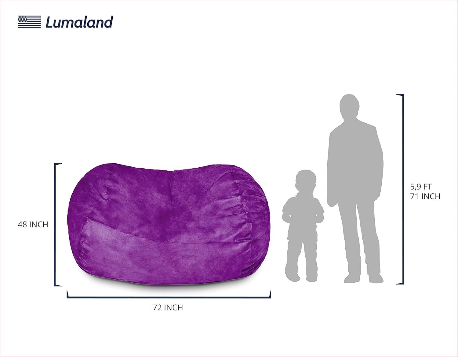 Lumaland – Puf de lujo con funda de microgamuza en diferentes tamaños y colores, lavable a máquina, sirve como sofá grande y sofá cama gigante para