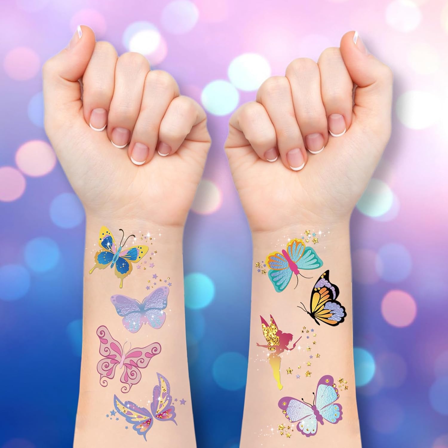 Tatuajes temporales impermeables  92 piezas de tatuajes falsos de mariposa Groovy para niños, calcomanías de fiesta, suministros de maquillaje,