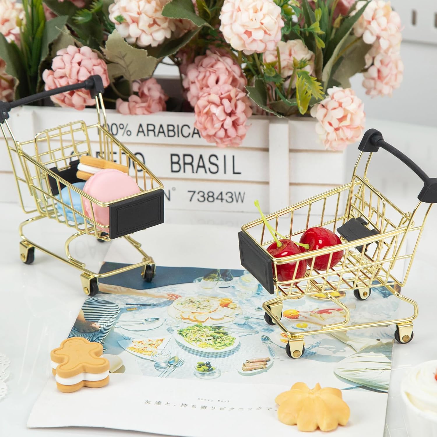 DomeStar 2 mini carritos de compras, mini carrito de comestibles, carrito de compras de juguete, carrito de supermercado, miniatura para cosméticos,