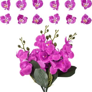 4 piezas de flores artificiales de seda Phalaenopsis, 20 cabezas de orquídea mariposa falsas moradas para boda, ramo floral, decoración de centros 4 piezas de flores artificiales de seda Phalaenopsis, 20 cabezas de orquídea mariposa falsas moradas para boda, ramo floral, decoración de centros