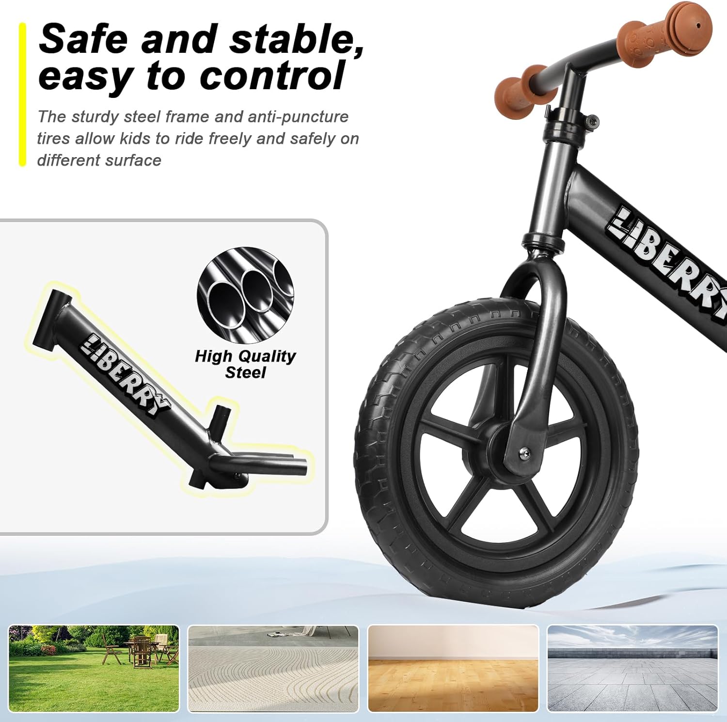 Liberry Bicicleta de equilibrio para niños de 2, 3, 4, 5 años, sin pedales, con manubrio ajustable, asiento y placa personalizada, bicicleta de 12