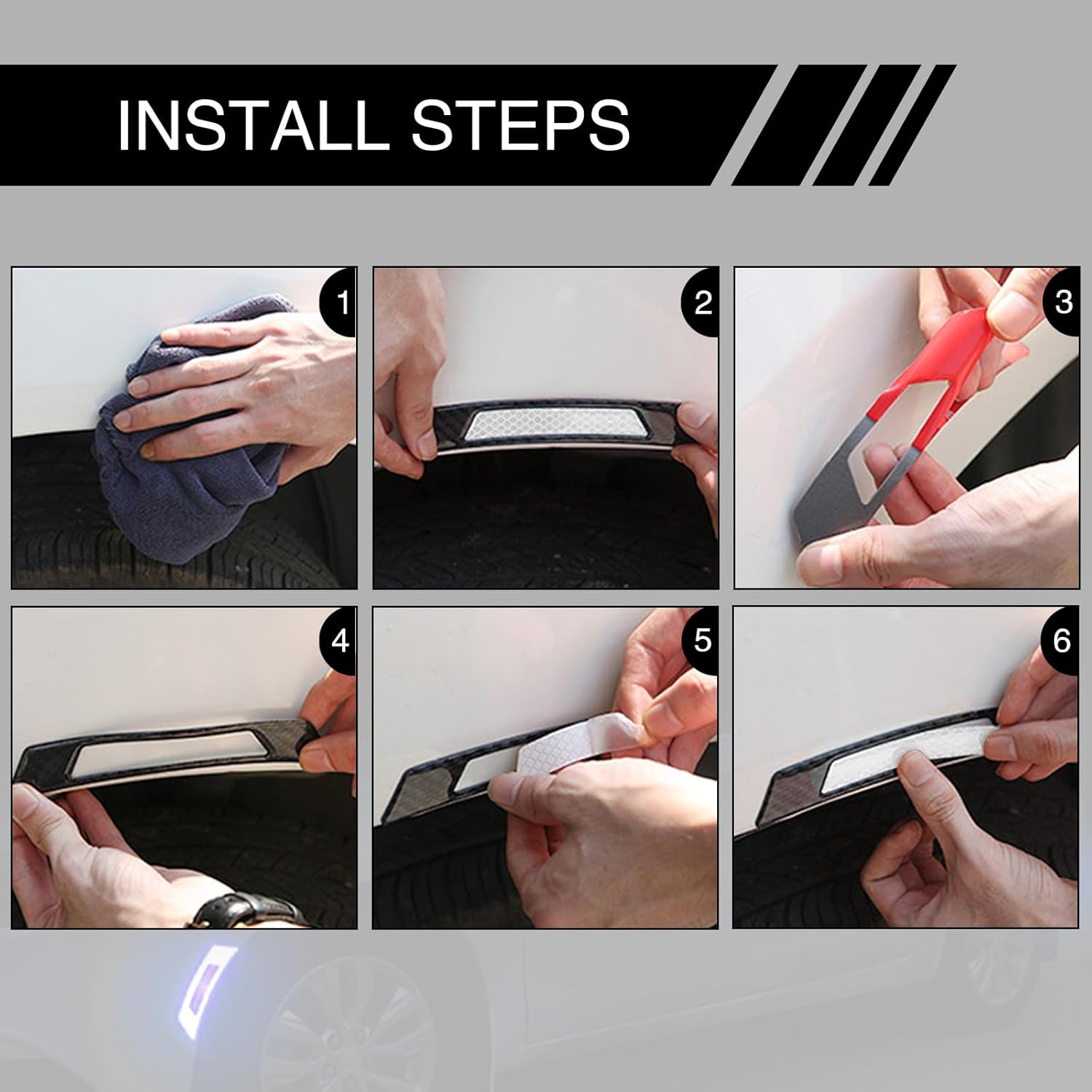 6 calcomanías reflectantes para ruedas de automóvil, fibra de carbono, antiarañazos, decoración nocturna antiarañazos, tiras reflectantes de