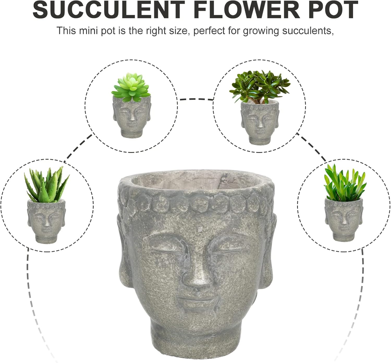 Maceta de Buda, cabeza de buda, estatua de jardín zen, maceta, escultura de budismo, regalos para el hogar, interior y exterior, verde oliva, 5.1 x