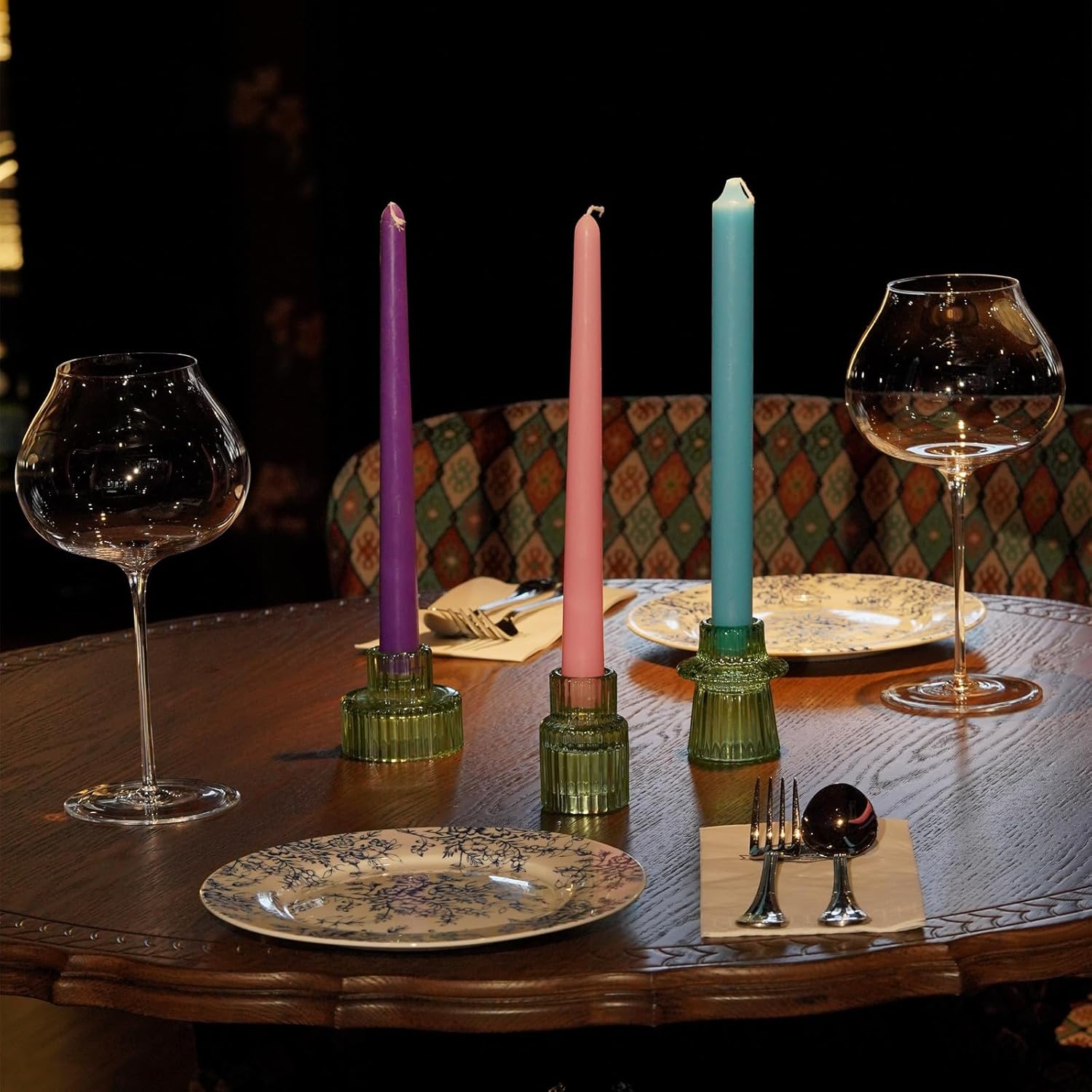Portavelas de cristal verde para candelabros cónicos para centros de mesa candelita decoración de boda cena fiesta, 6 piezas