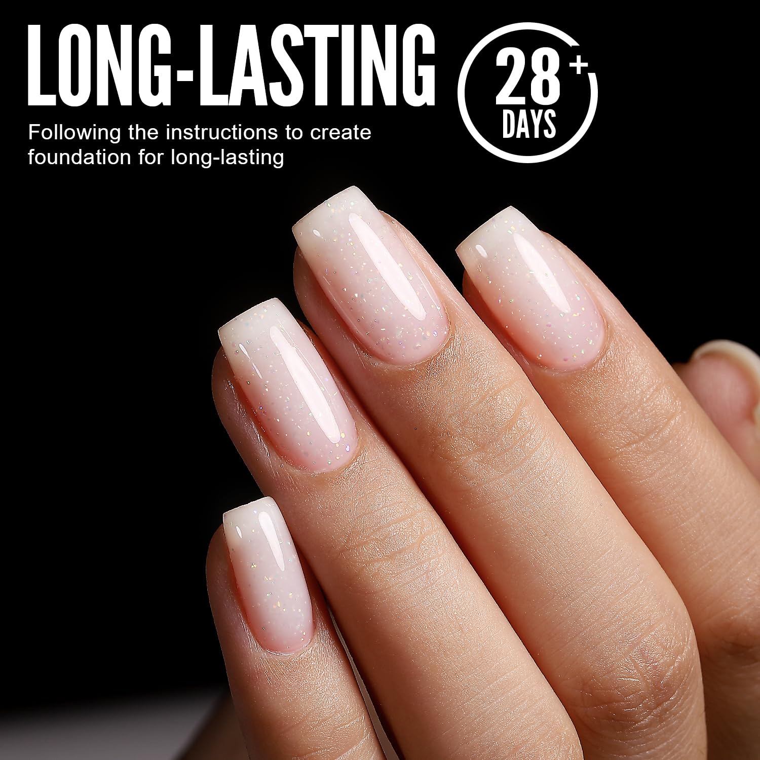 YOKE FELLOW Esmalte de uñas de gel con purpurina, 0.3 onzas líquidas, esmalte de uñas de gel transparente color blanco lechoso con purpurina láser
