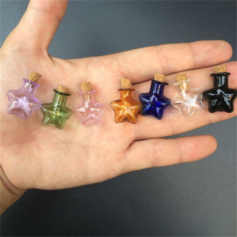 TAI DIAN Mini botellas de corcho de vidrio de color diminuto, frasco de estrella de cinco puntas, colgantes para bricolaje, manualidades, proyectos,