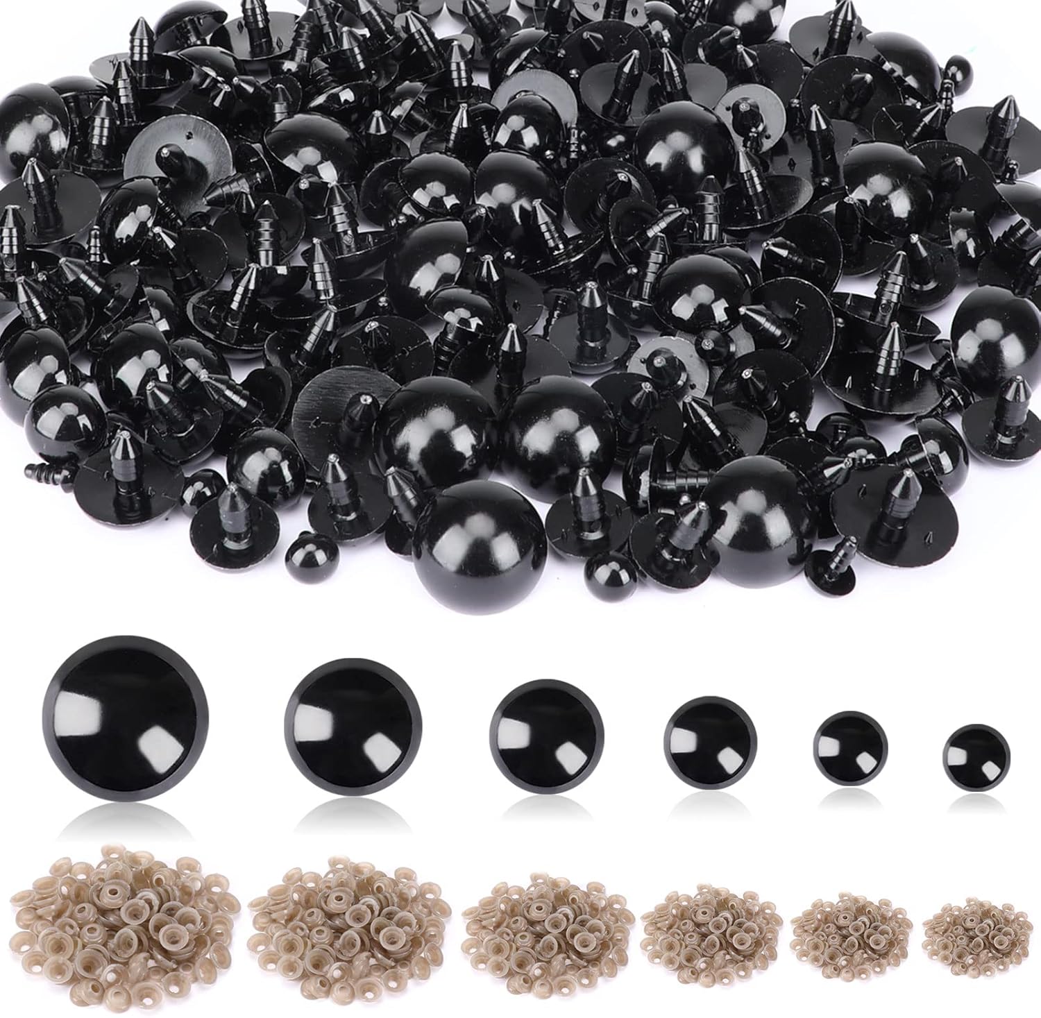 UPINS 900 piezas de ojos de seguridad de plástico negro de 0.23 a 0.63 pulgadas con arandelas para manualidades de animales de ganchillo, proveedor