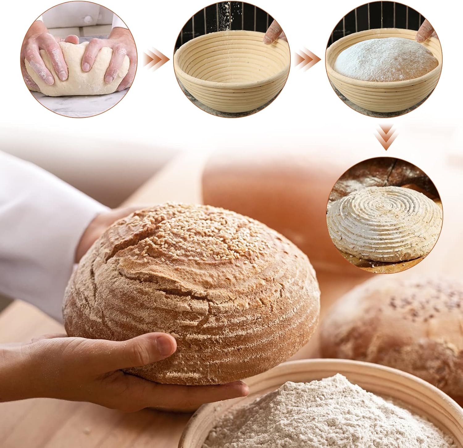 Cestas de prueba Banneton de pan de 9 pulgadas cesta redonda a prueba de masa madre para hacer pan artesanal para panaderos profesionales y caseros,