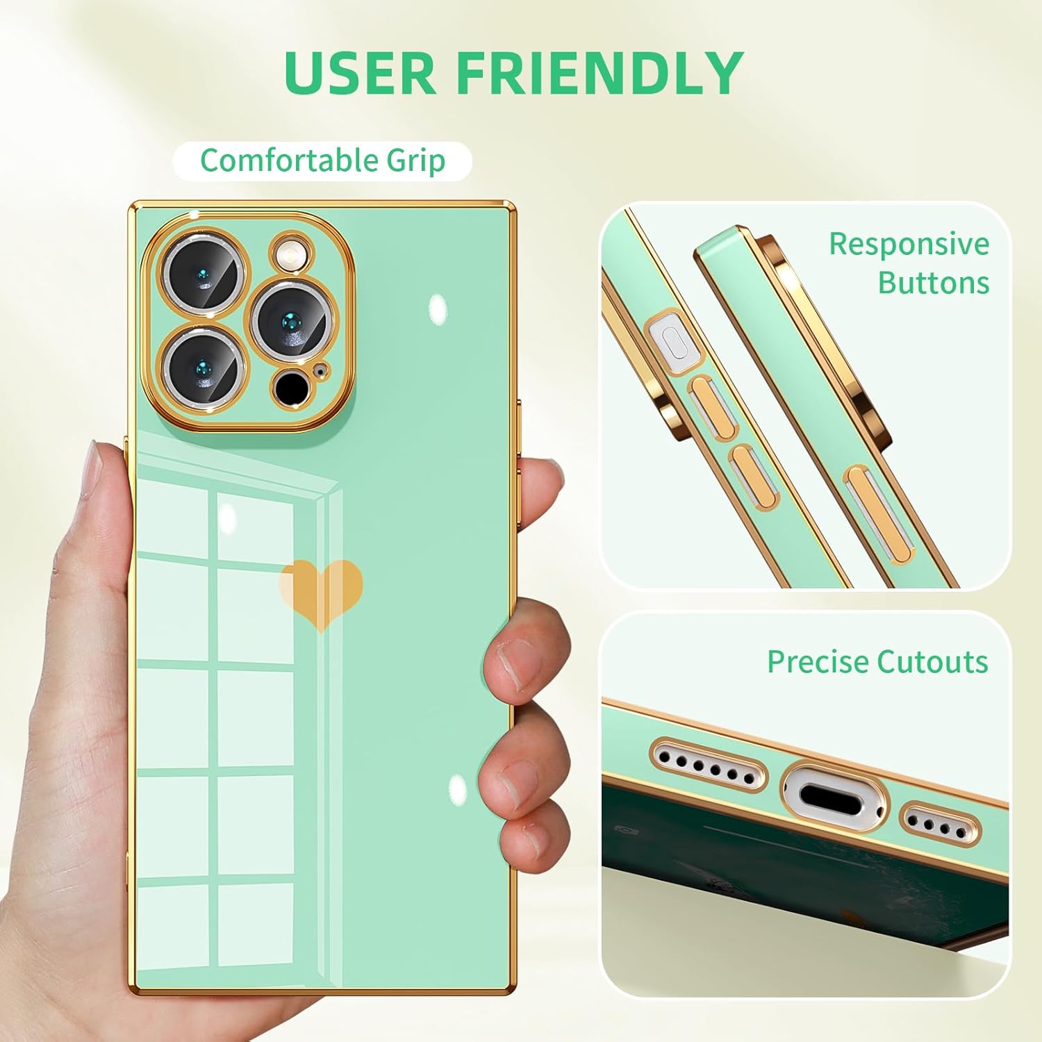 Tzomsze Compatible con iPhone 13 Pro Max, funda cuadrada de lujo con borde chapado de lujo, protección completa de la lente y esquinas reforzadas a