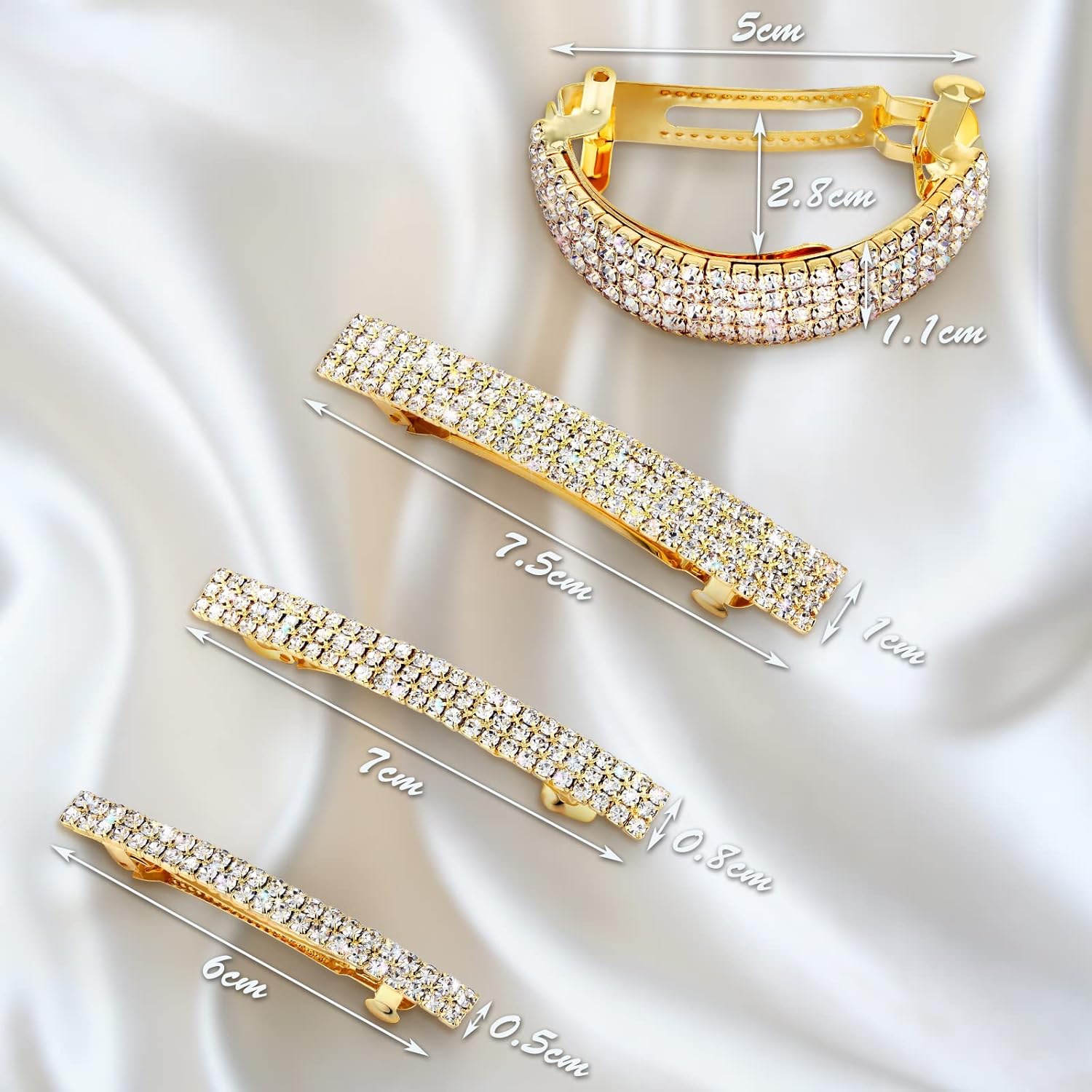 8 pinzas para el cabello con diamantes de imitación de cristal para novia, pasadores pequeños de semicírculo plateado, pasadores de metal brillante,