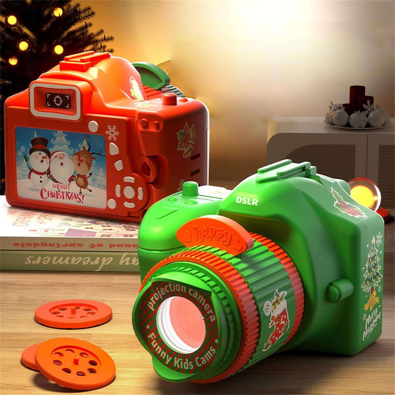 RIQINGY Proyector con forma de cámara de Navidad, 1 paquete de proyector de diapositivas para niños para educación cognitiva a la hora de acostarse,