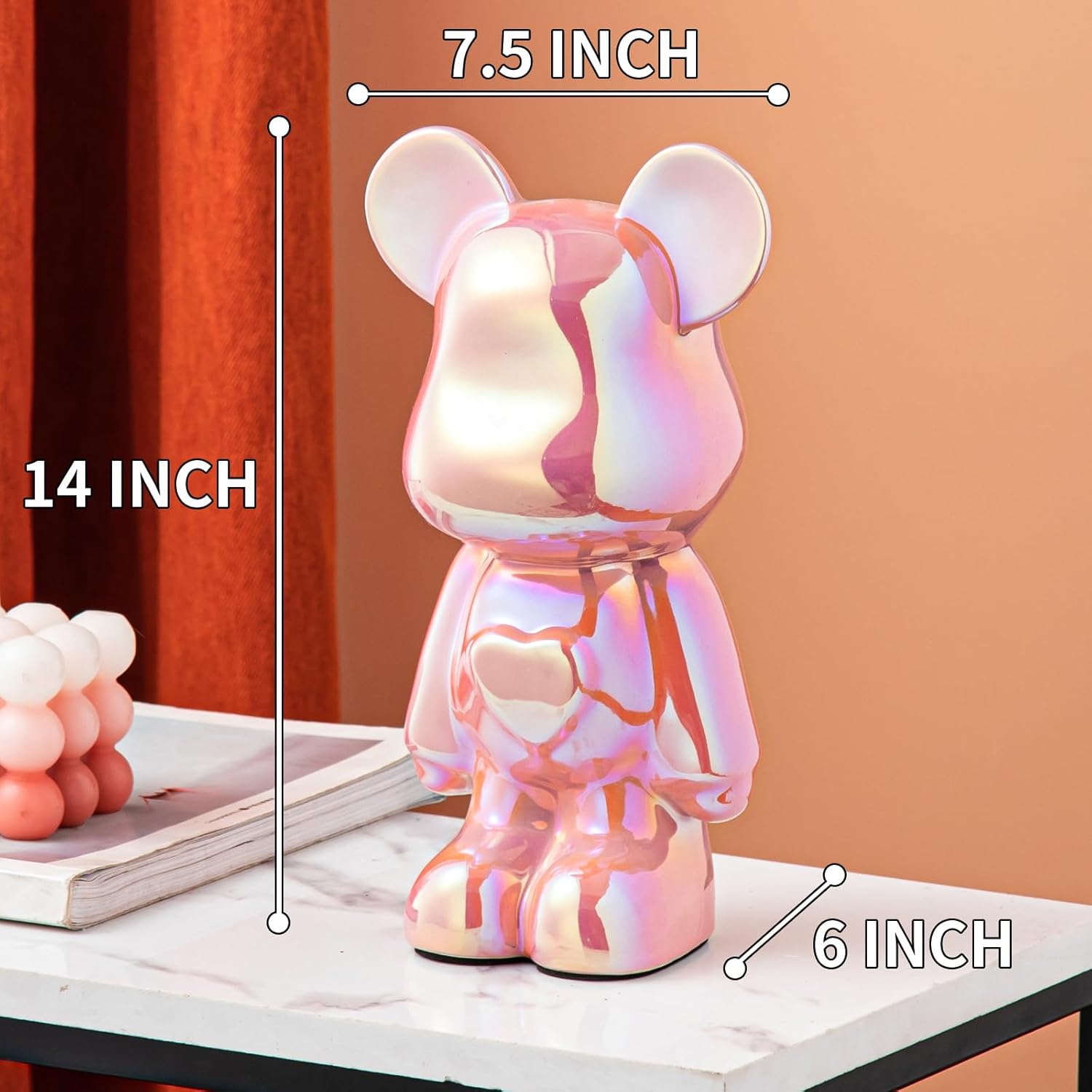 Yundu Alcancía de cerámica para niños y adultos  Bearbrick, KAWS, banco de monedas para niñas y niños  Decoración de oso de amor rosa  Decoración