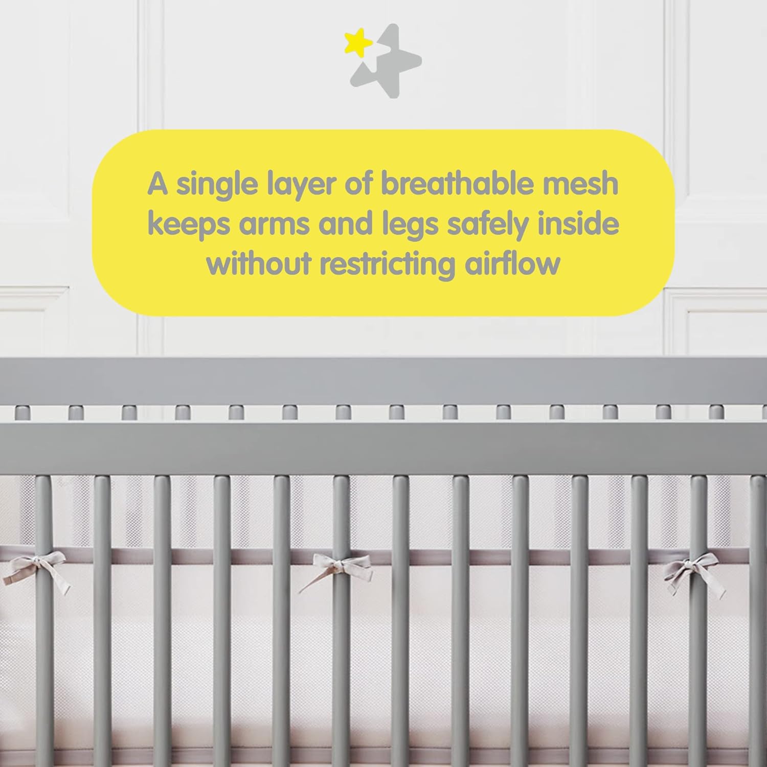 BreathableBaby Forro de malla transpirable para cunas de tamaño completo, malla de lujo de 0.157 in, eslabones blancos (tamaño 4FS cubre 3 o 4 lados)